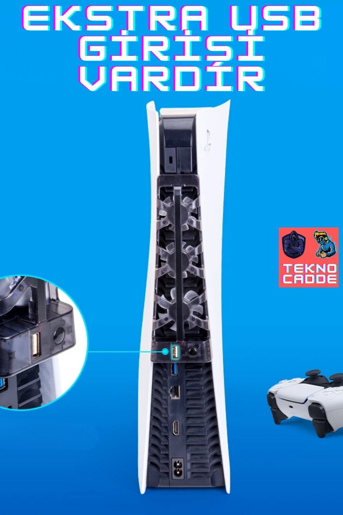 Tp5-1523e Işıklı Ps5 Disk Ps5 Dijital Uyumlu Sessiz Güçlü Arka Soğutucu Fan 5