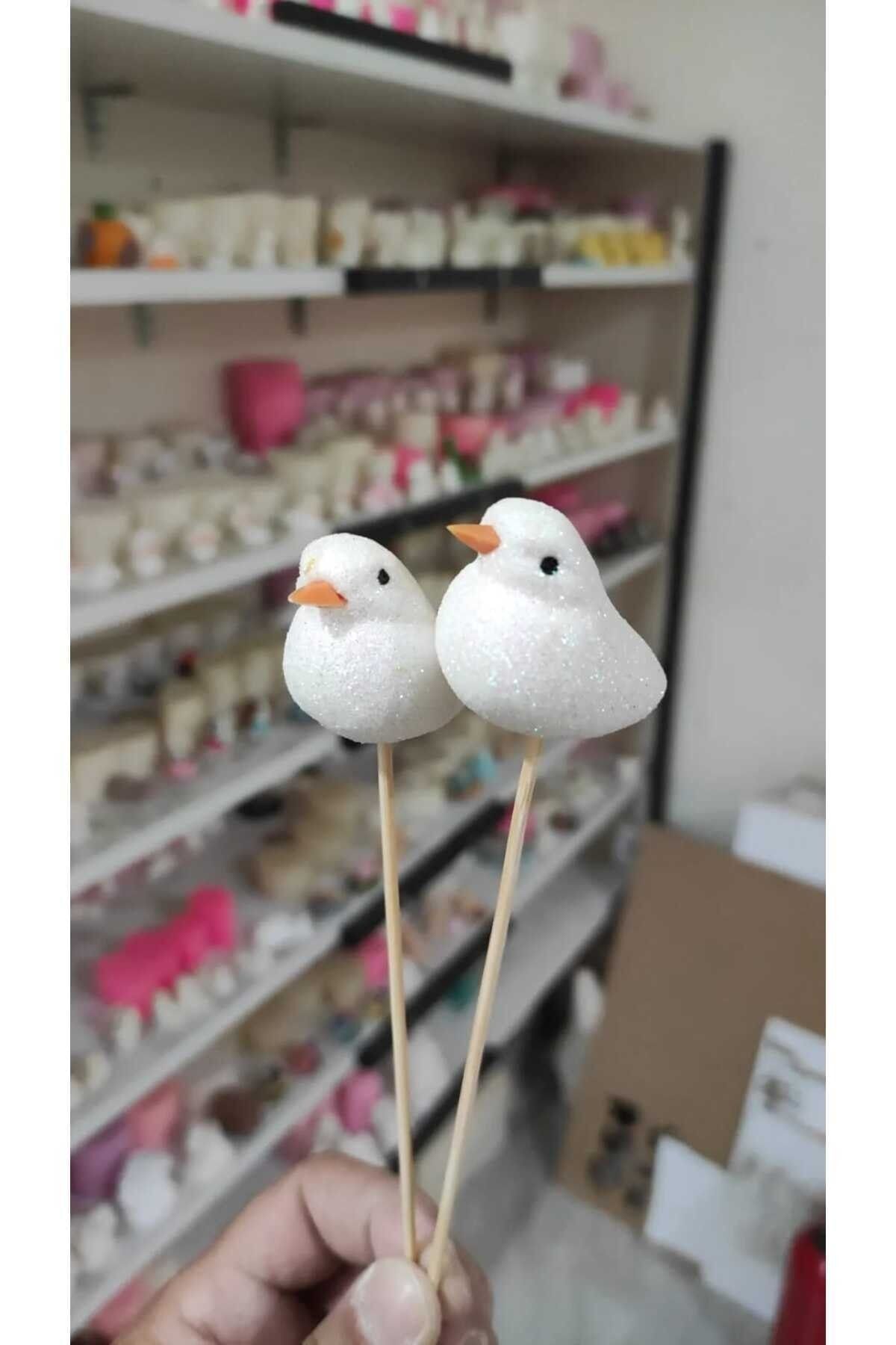 2'li Kuş Maket Kürdanlı Cupcake Pasta Süsü Doğum Günü Süsleri Kürdan Süsü