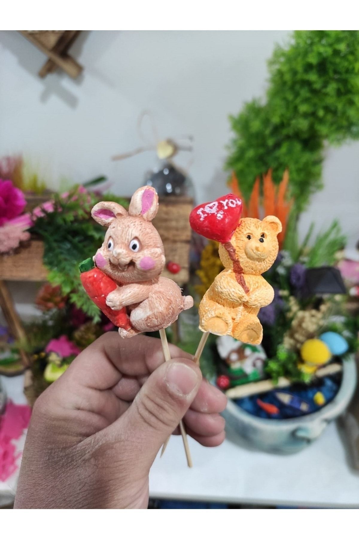 Tavşan Ve Ayıcık Maket Kürdanlı Cupcake Pasta Süsü Doğum Günü Süsleri Pasta Kürdanı