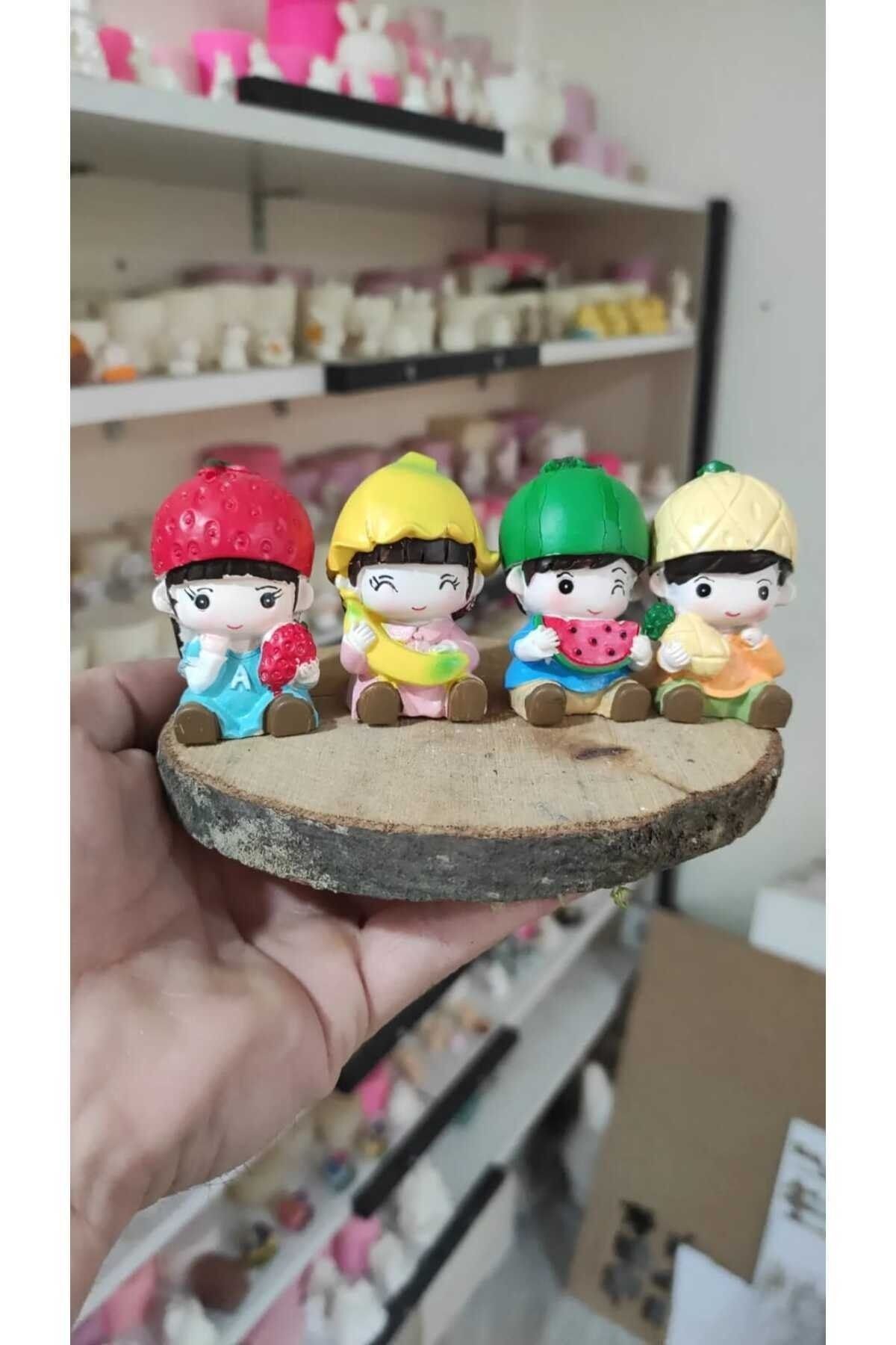 4'lü Meyve Yiyen Çocuklar Teraryum Objeleri Teraryum Süsleri Saksı Süsleri Minyatür Obje