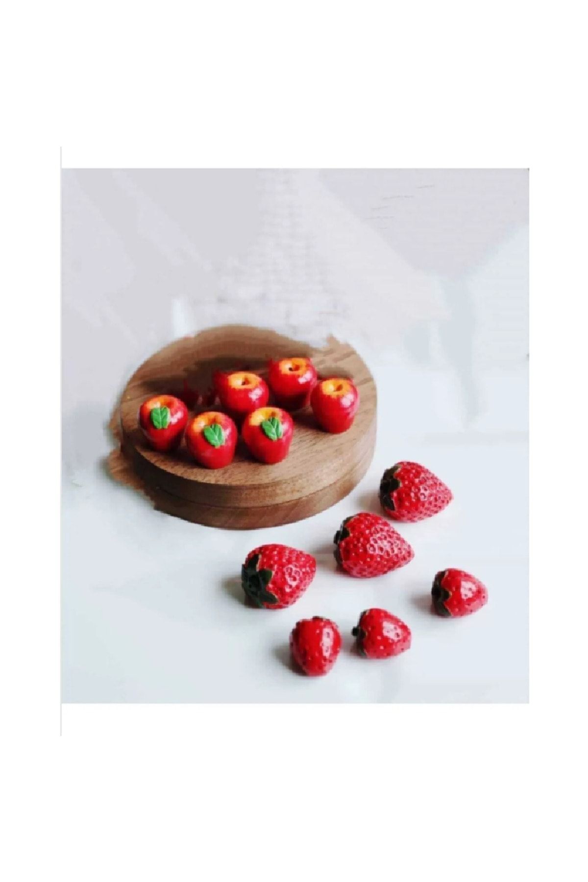 Elma Ve Çilek Maket Kürdanlı Cupcake Pasta Süsü Doğum Günü Süsleri Kürdan Süsü