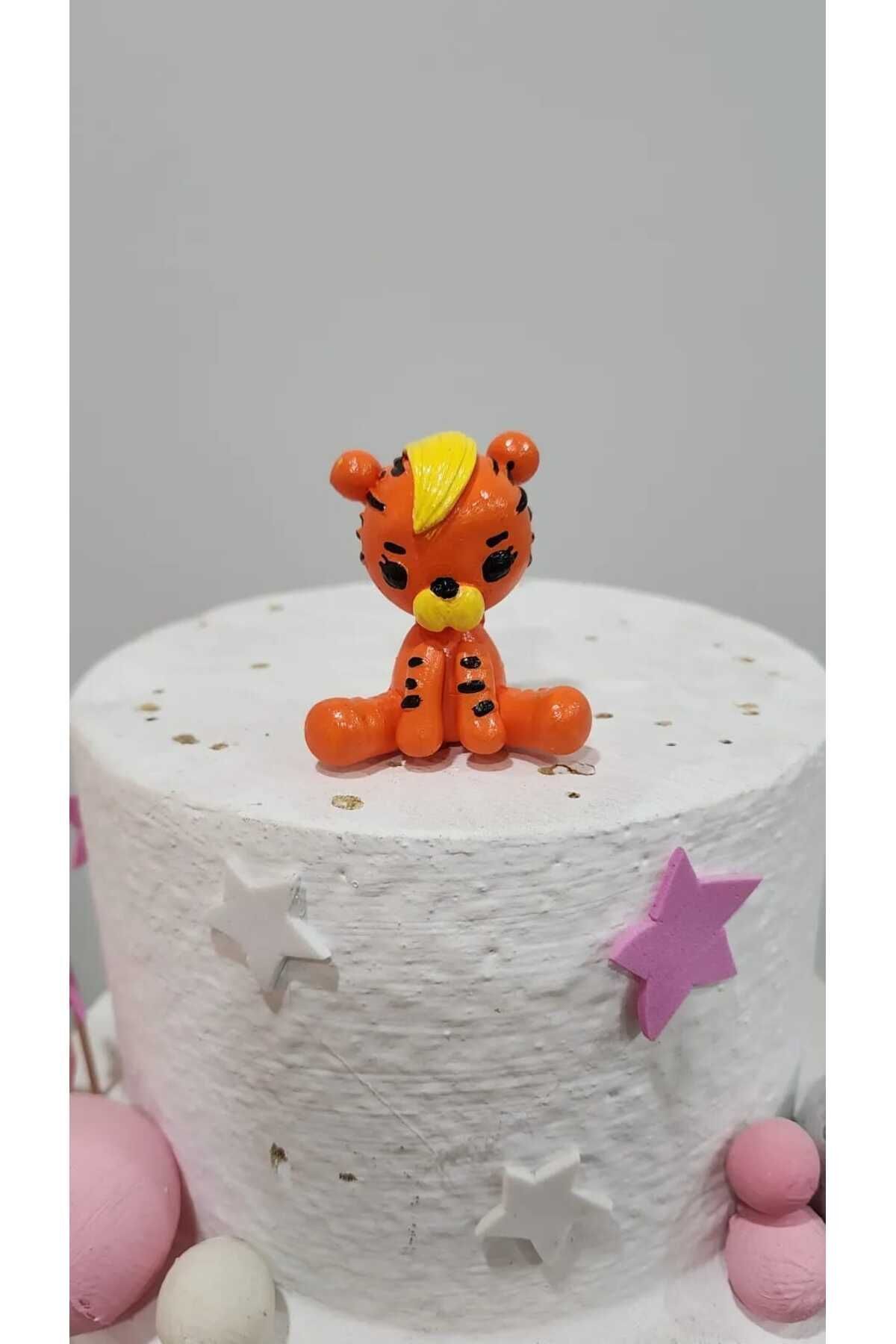 Kaplan Sevimli Hayvan Maket Kürdanlı Cupcake Pasta Süsü Doğum Günü Süsleri Pasta Kürdanı Kürdan Süsü