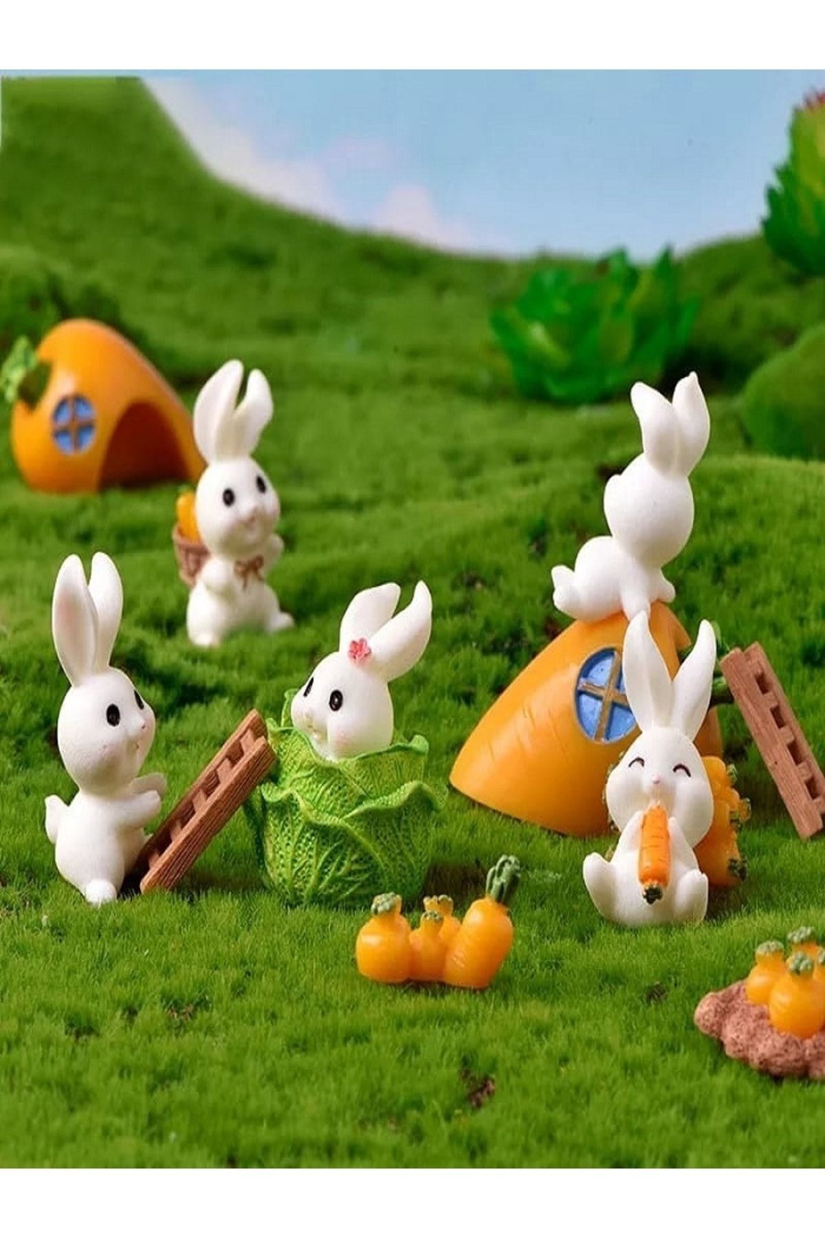 Tavşan Set 13 Parça Minyatür Figür Mini Figür Minyatür Eşya Dekor Diorama