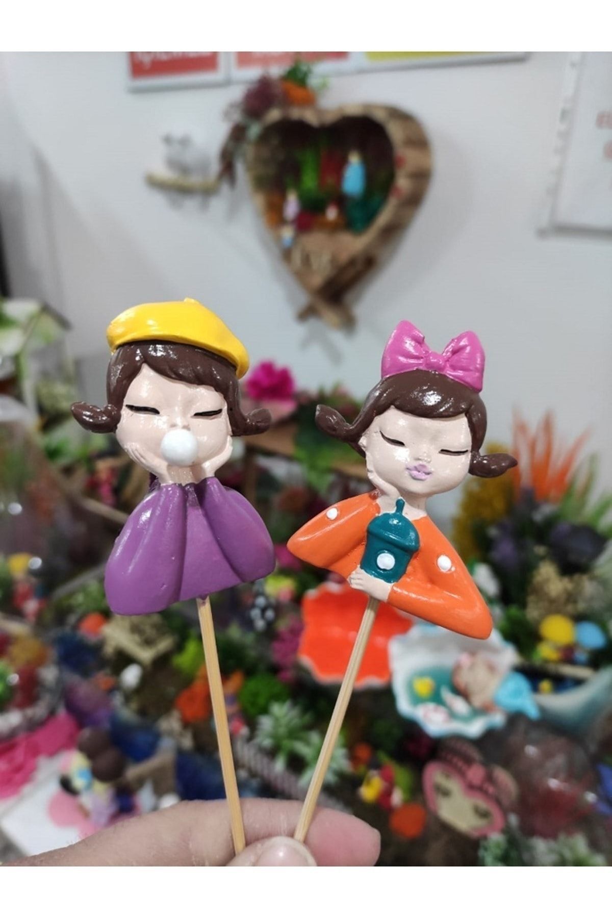 2'li Kız Obje Maket Kürdanlı Cupcake Pasta Süsü Doğum Günü Süsleri Kürdan Süsü