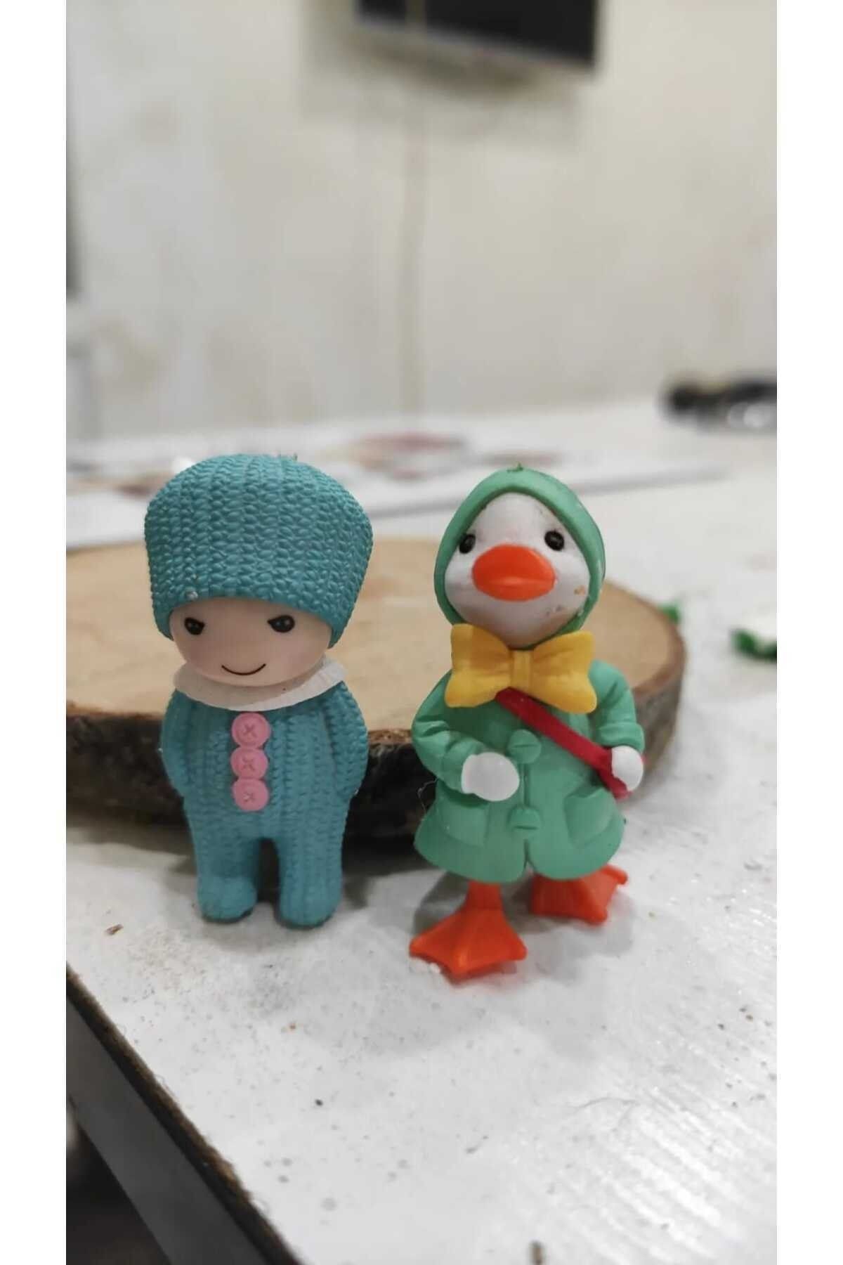 Ördek ve Çocuk Teraryum Objeleri Teraryum Süsleri Saksı Süsleri Minyatür Obje