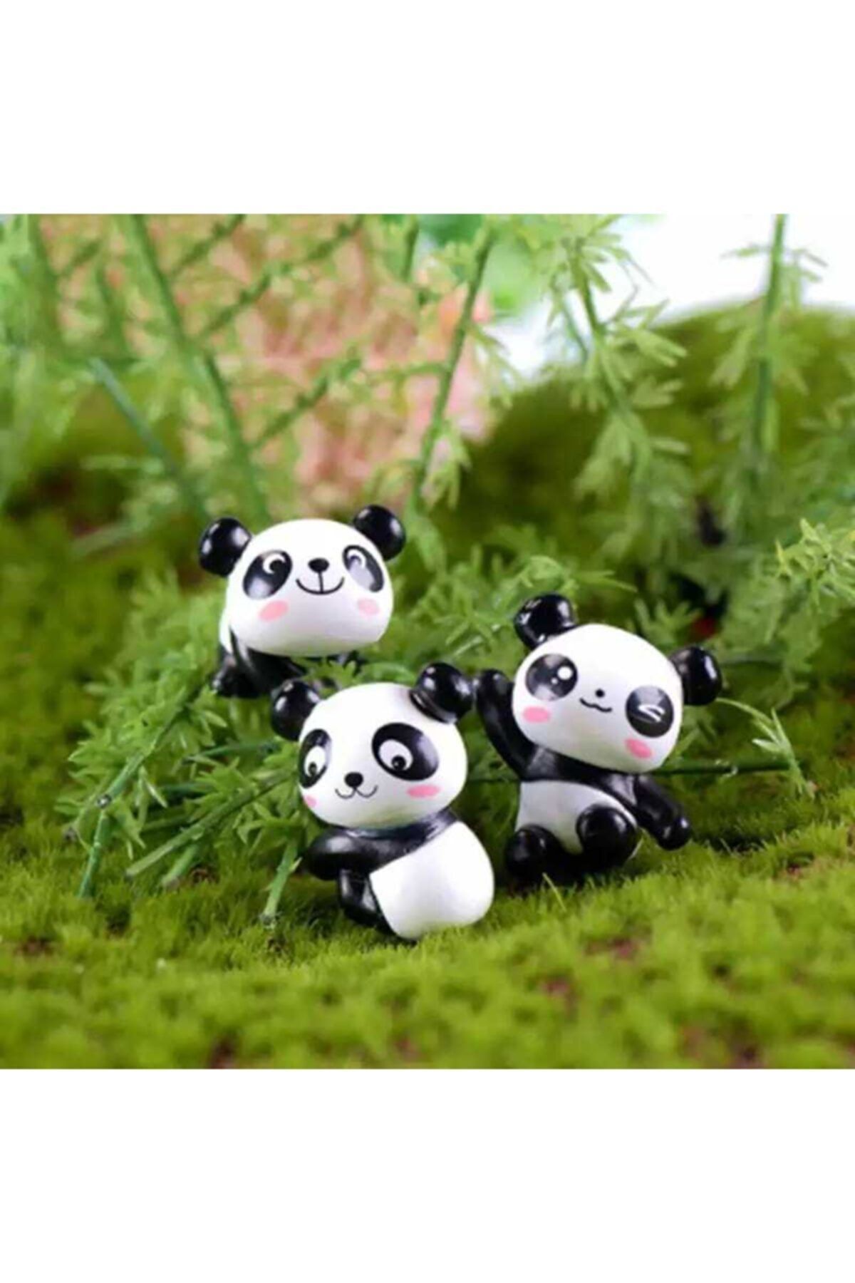 3'lü Panda Teraryum Obje Minyatür Obje Teraryum Aksesuar Teraryum Süsü