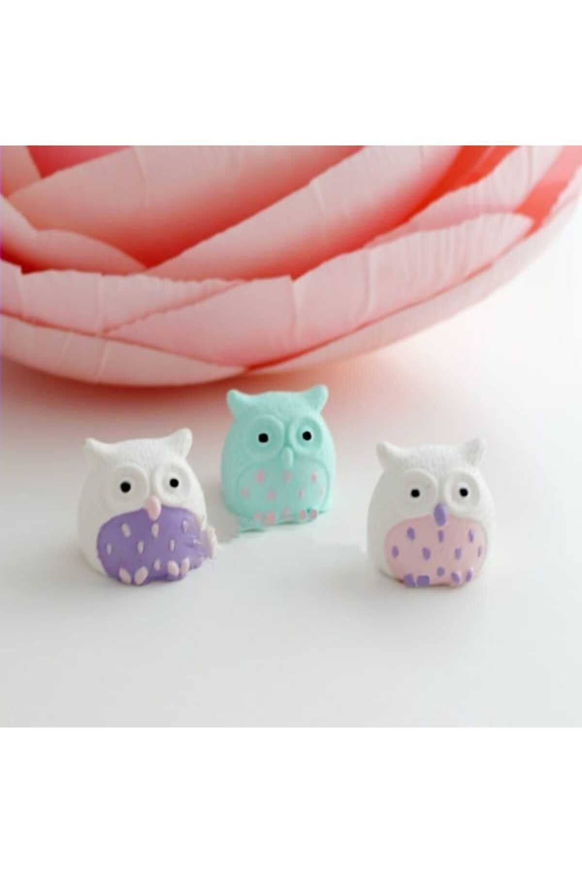 3'lü Baykuş Maket Kürdanlı Cupcake Pasta Süsü Doğum Günü Süsleri Kürdan Süsü