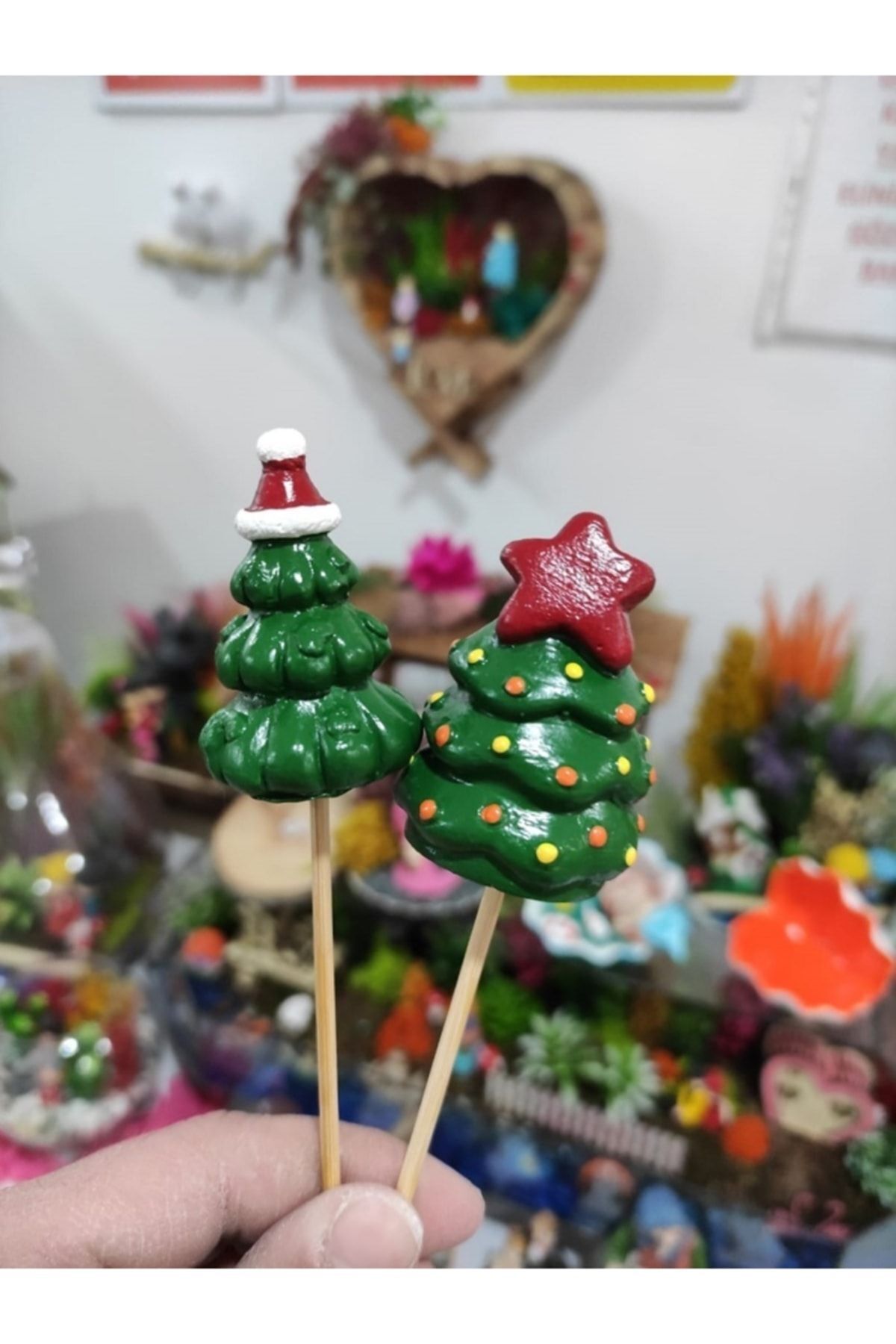 2'li Çam Ağacı Noel Yılbaşı Saksı Süsü Teraryum Obje Teraryum Diorama Malzemeleri