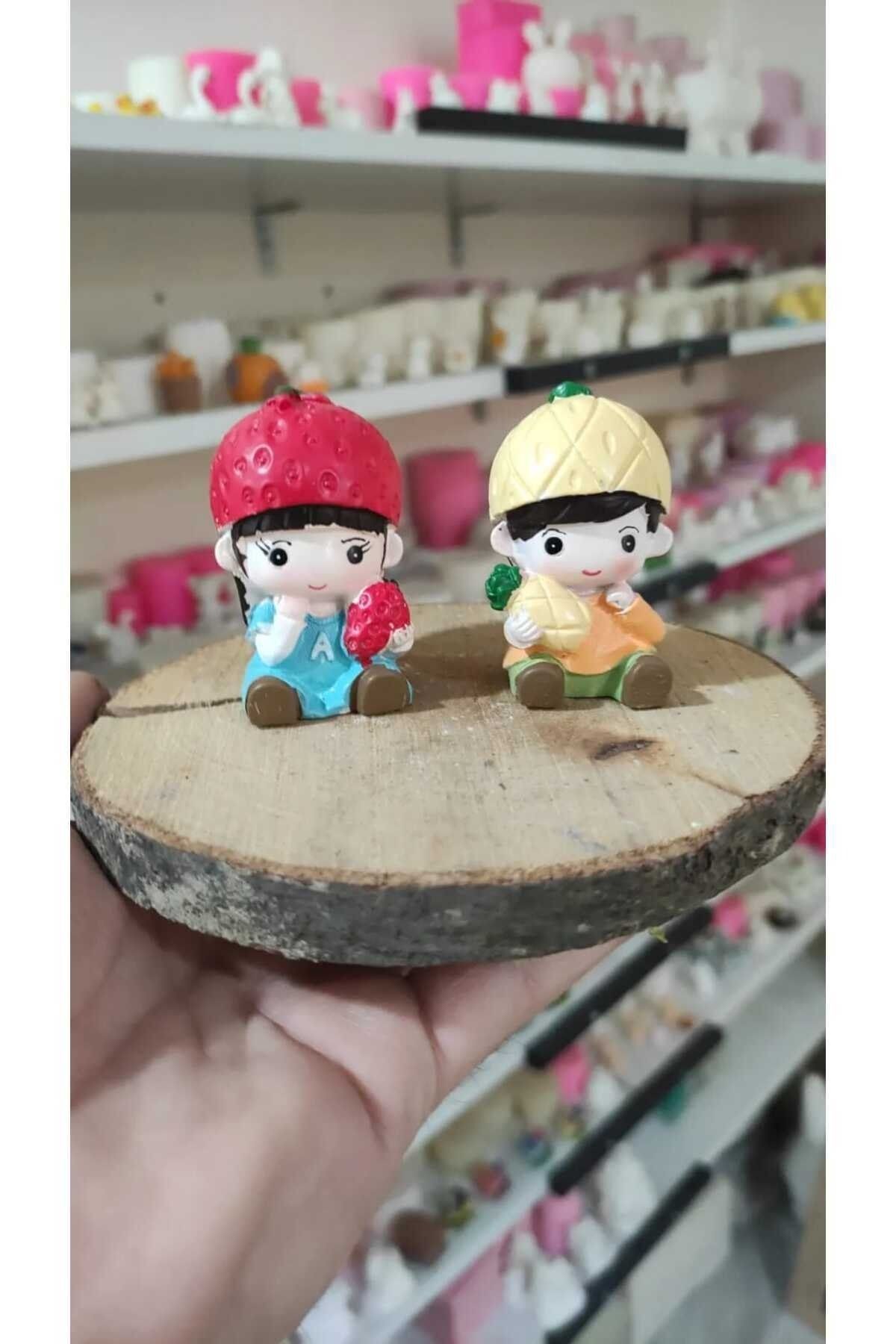 2'li Meyve Yiyen Çocuklar Teraryum Objeleri Teraryum Süsleri Saksı Süsleri Minyatür Obje