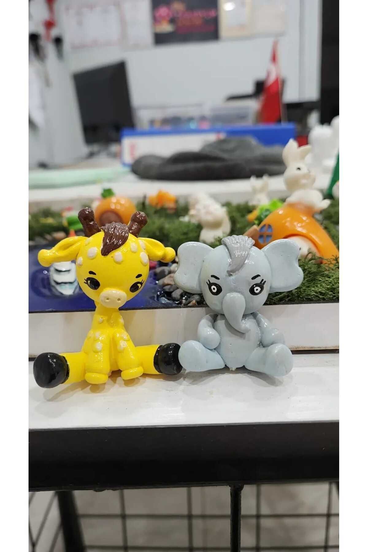 Zürafa ve Fil Minyatür Figür Mini Figür Minyatür Eşya Dekor Diorama