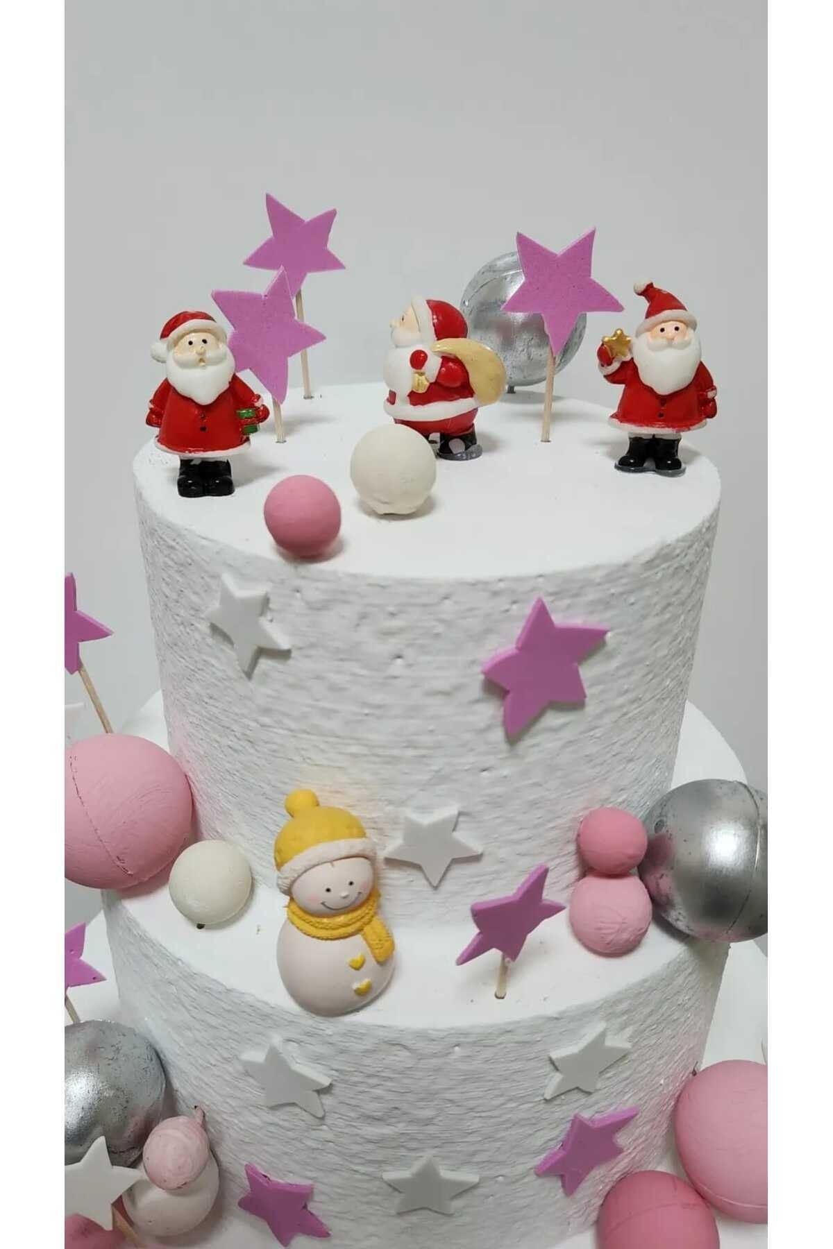 Noel Kış Temalı Maket Kürdanlı Cupcake Pasta Süsü 4 Parça Doğum Günü Süsleri Pasta Kürdanı