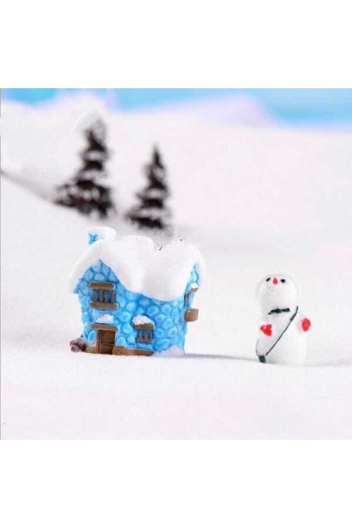 Mavi Karlı Ev Saksı Dibi Süsü Teraryum Obje Minyatür Obje Teraryum Diorama Malzemeleri