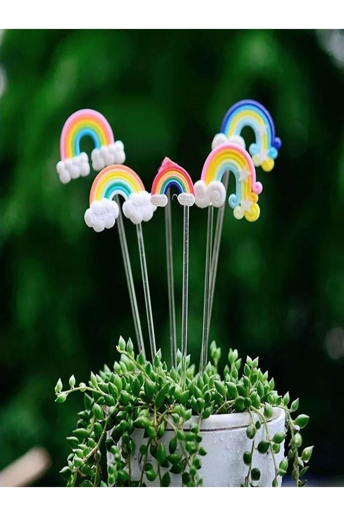 Gök Kuşağı 2'li Maket Kürdanlı Cupcake Pasta Süsü Doğum Günü Süsleri Pasta Kürdanı