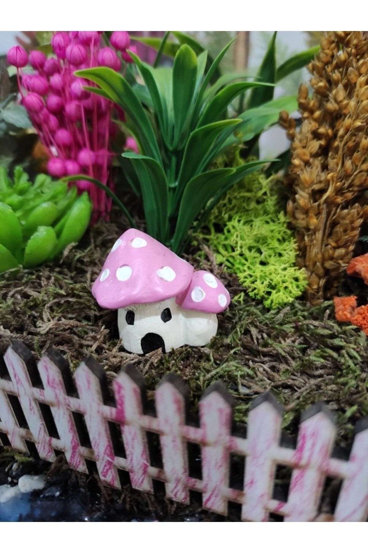Mantar Ev Pembe Maket Kürdanlı Cupcake Pasta Süsü Doğum Günü Süsleri Pasta Kürdanı