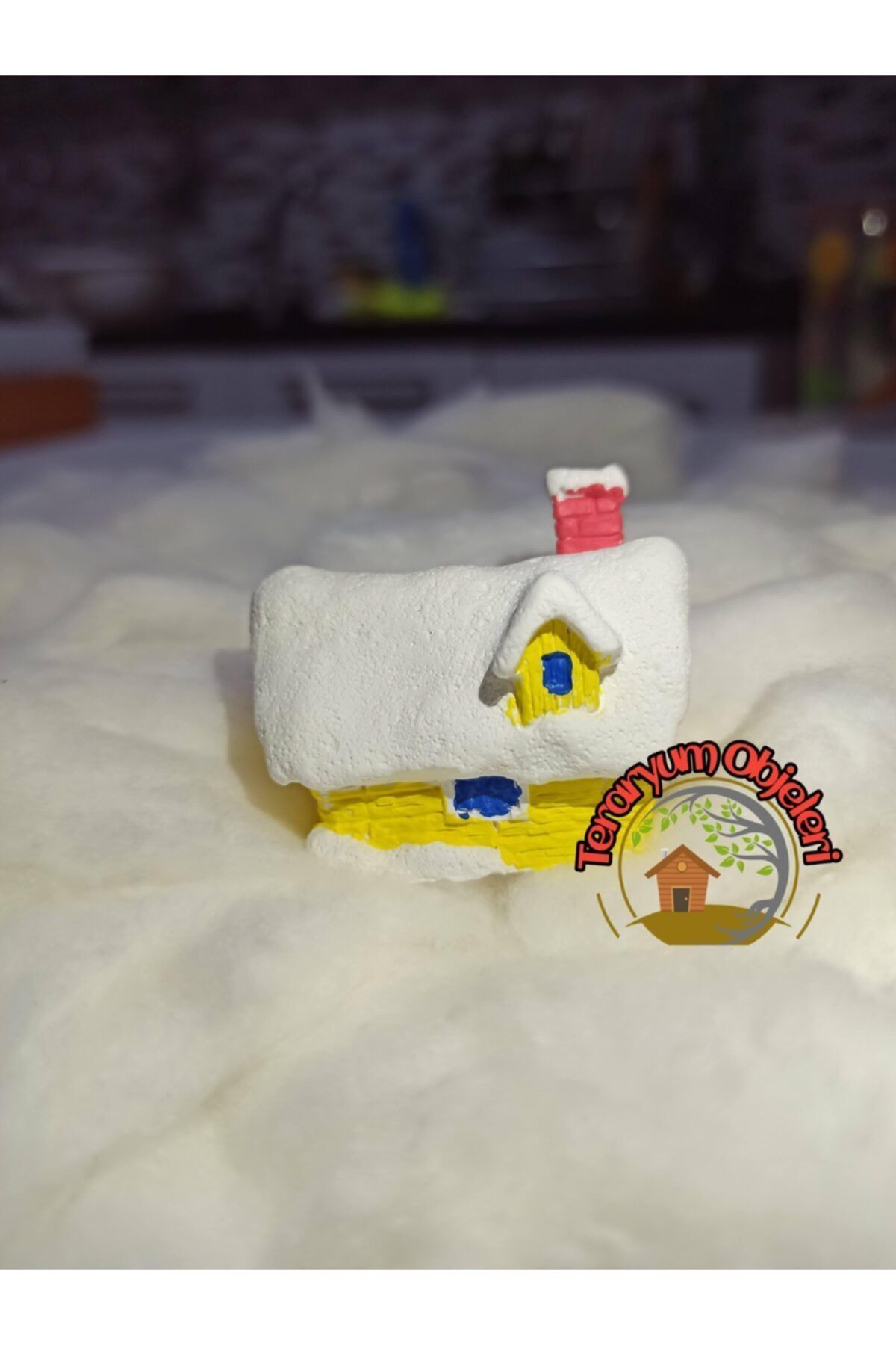 Sarı Karlı Ev Teraryum Obje Minyatür Obje Teraryum Diorama Malzemeleri