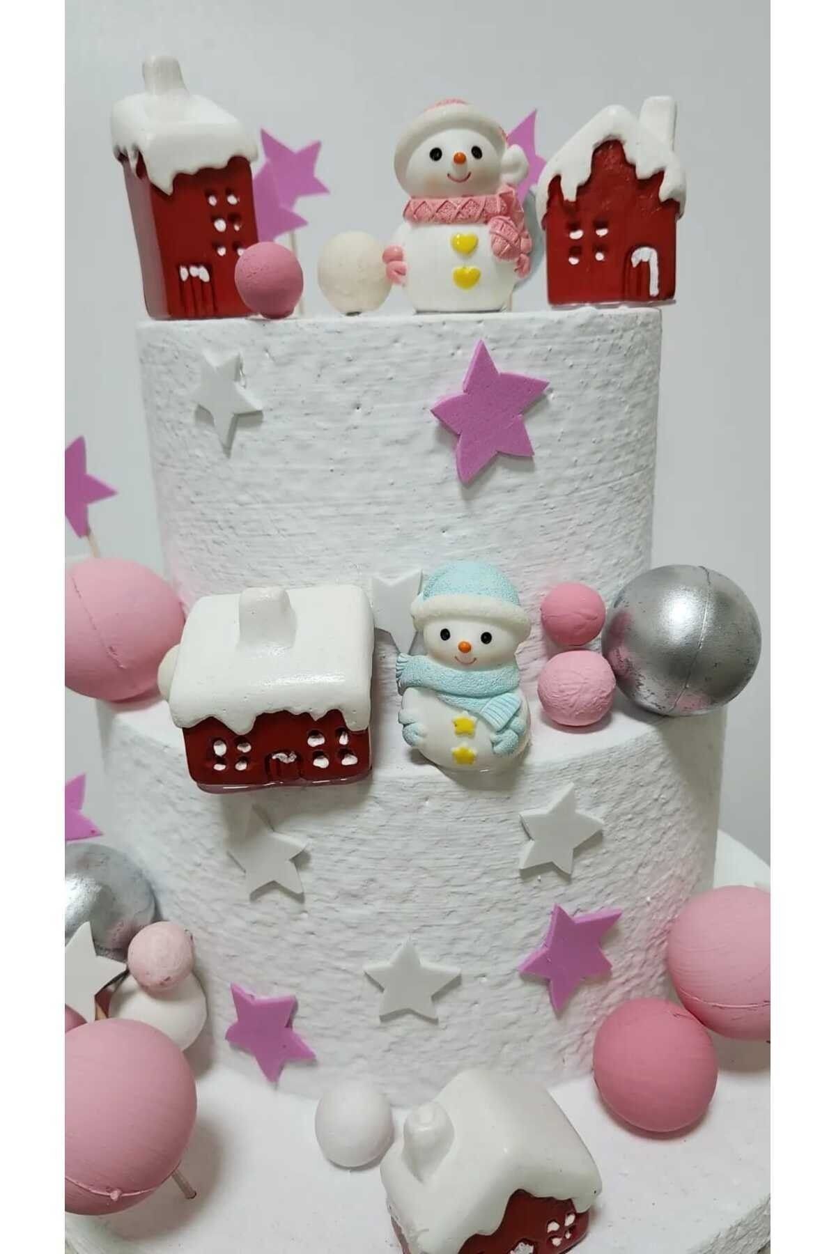 Kardan Adamlar Ve Evler 5 Parça Maket Kürdanlı Cupcake Pasta Süsü Doğum Günü Süsleri Pasta Kürdanı