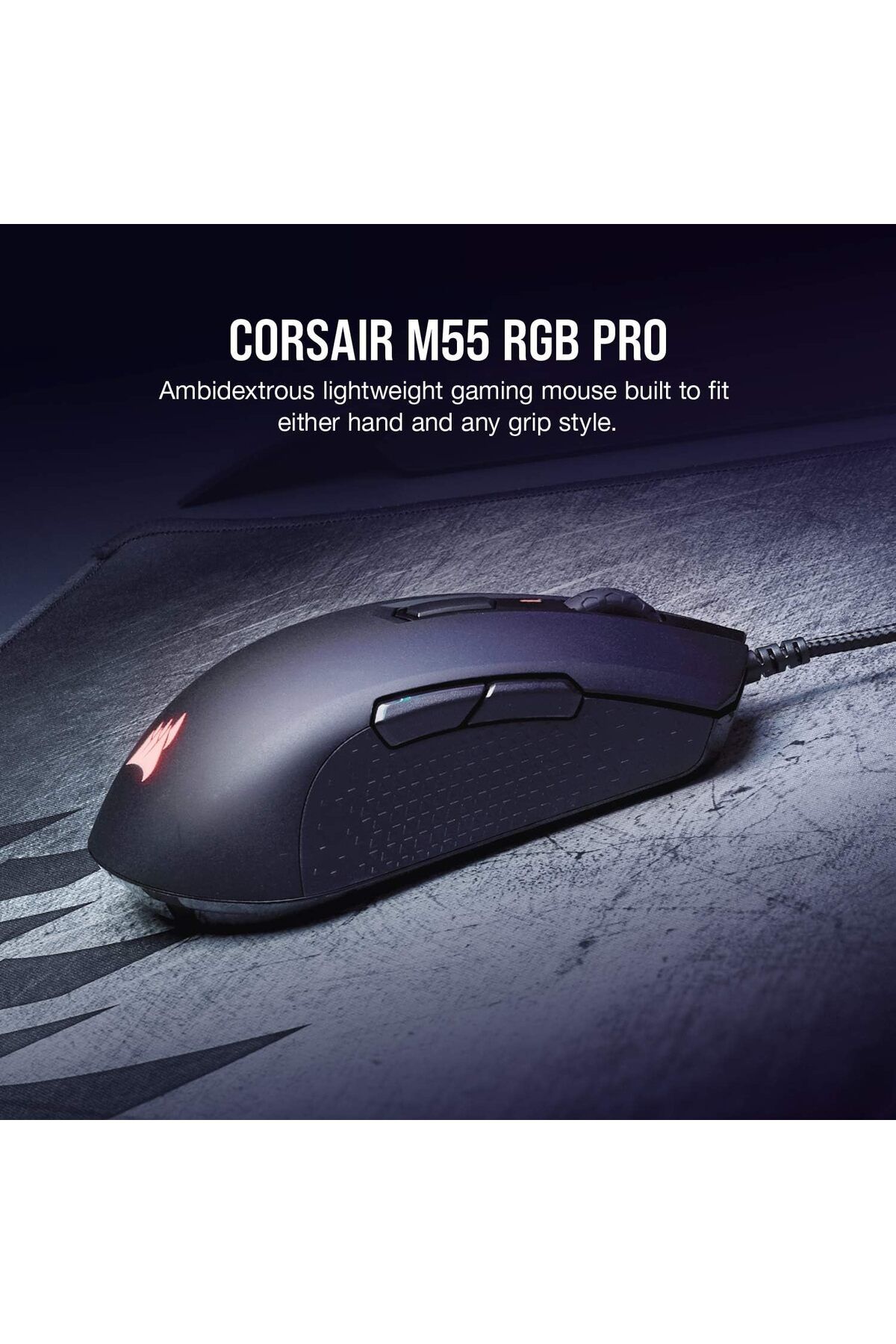 Corsair-M55 RGB Pro Wired Gaming Mouse, 12400 DPI Sensor, Ambidextrous Design, 8 Programmable Buttons, Black 2