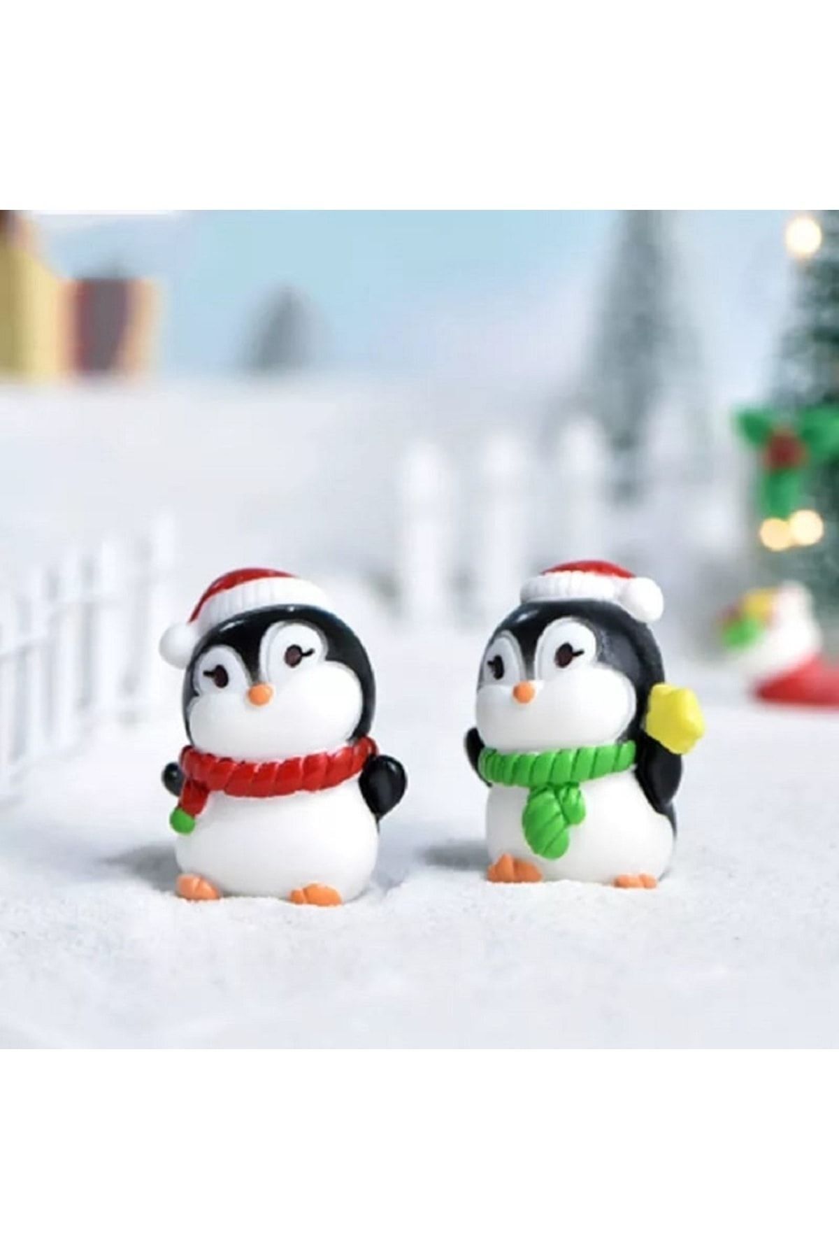 2'li Penguen Maket Kürdanlı Cupcake Pasta Süsü Doğum Günü Süsleri Kürdan Süsü