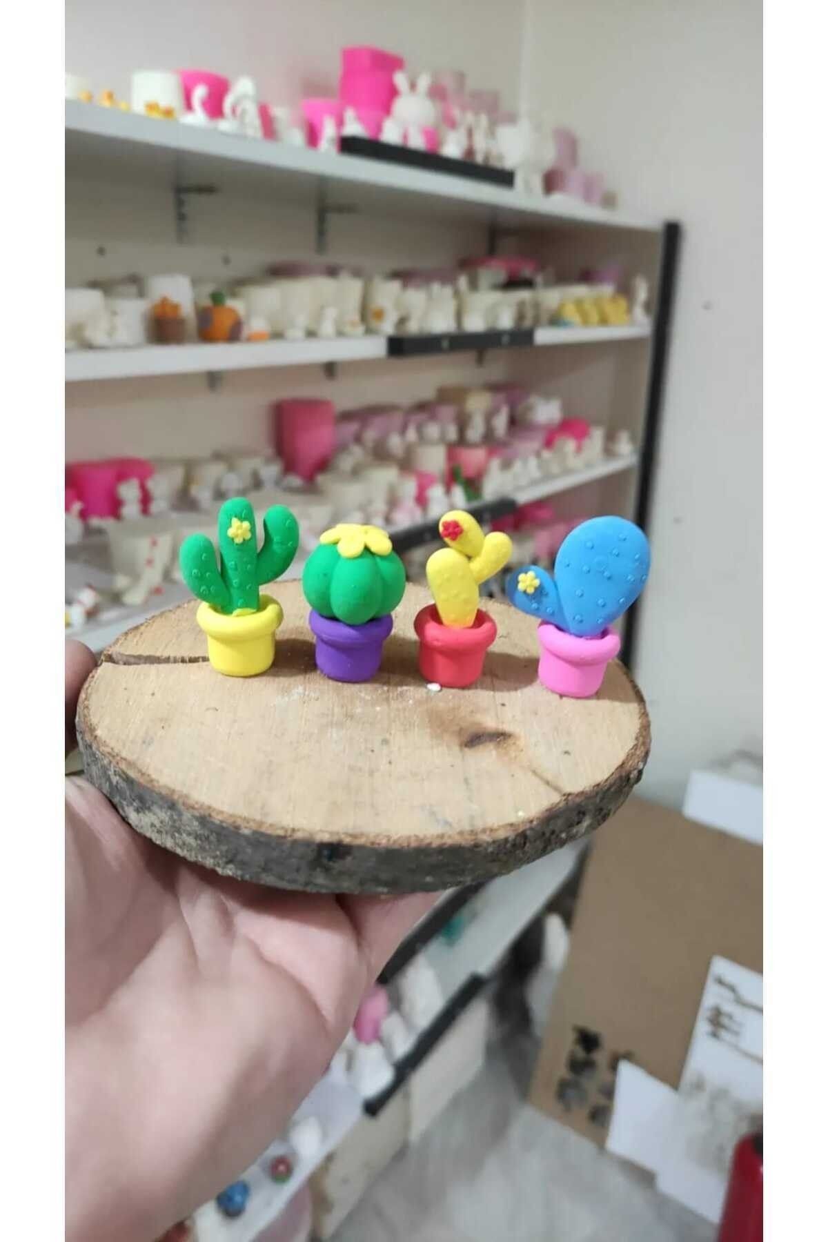 4'lü Kaktüs Maket Kürdanlı Cupcake Pasta Süsü Doğum Günü Süsleri Kürdan Süsü