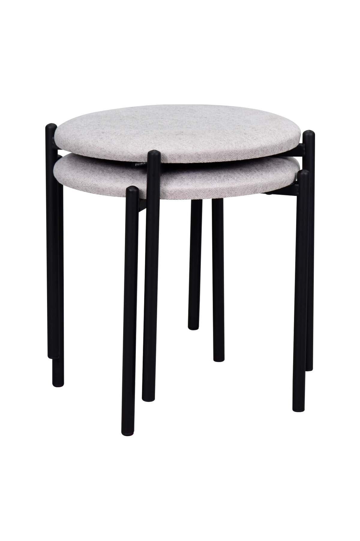 Nile Black Metal Leg Stackable Kitchen-Balcony Stool (2 Pieces)