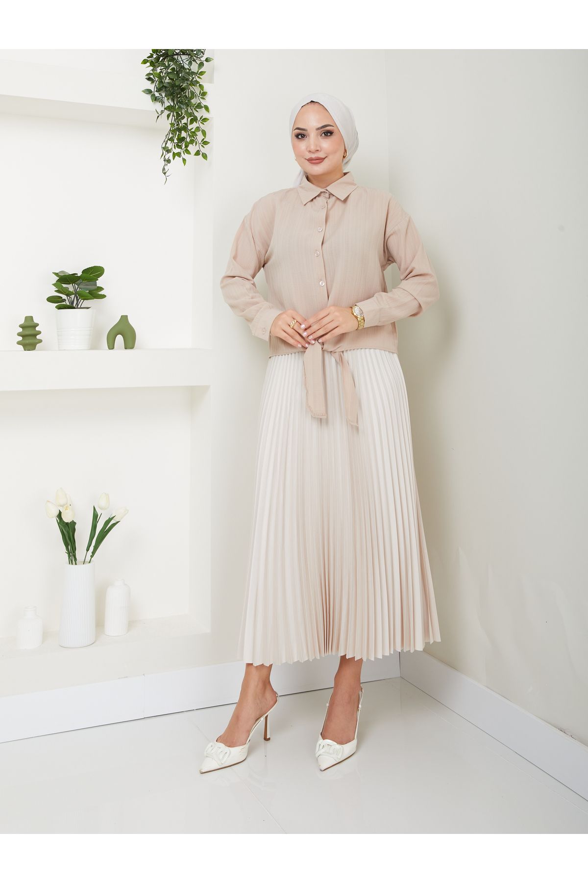 VOLT CLOTHİNG-Viscose Trend Women's Shirt - Tie-Up Fabric 3
