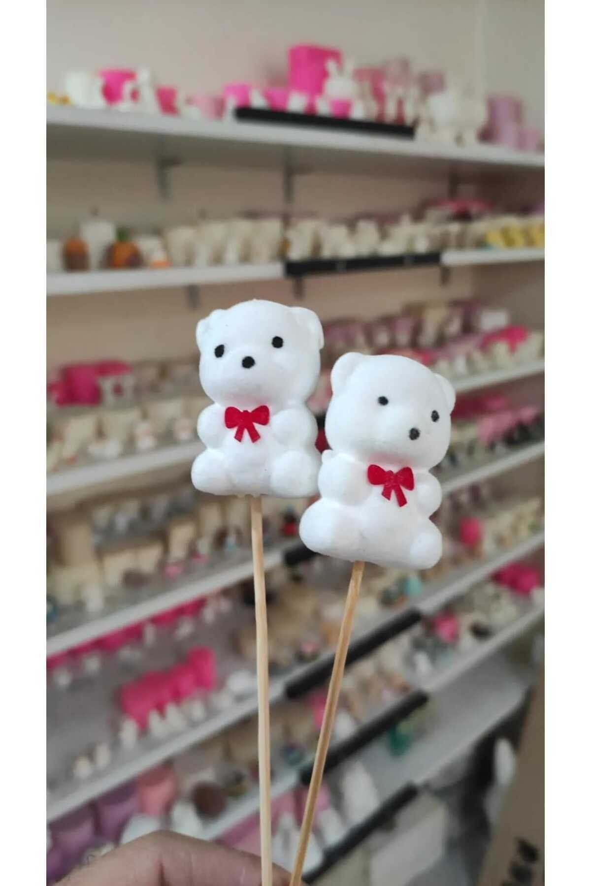 2'li Ayıcık Maket Kürdanlı Cupcake Pasta Süsü Doğum Günü Süsleri Pasta Kürdanı Kürdan Süsü