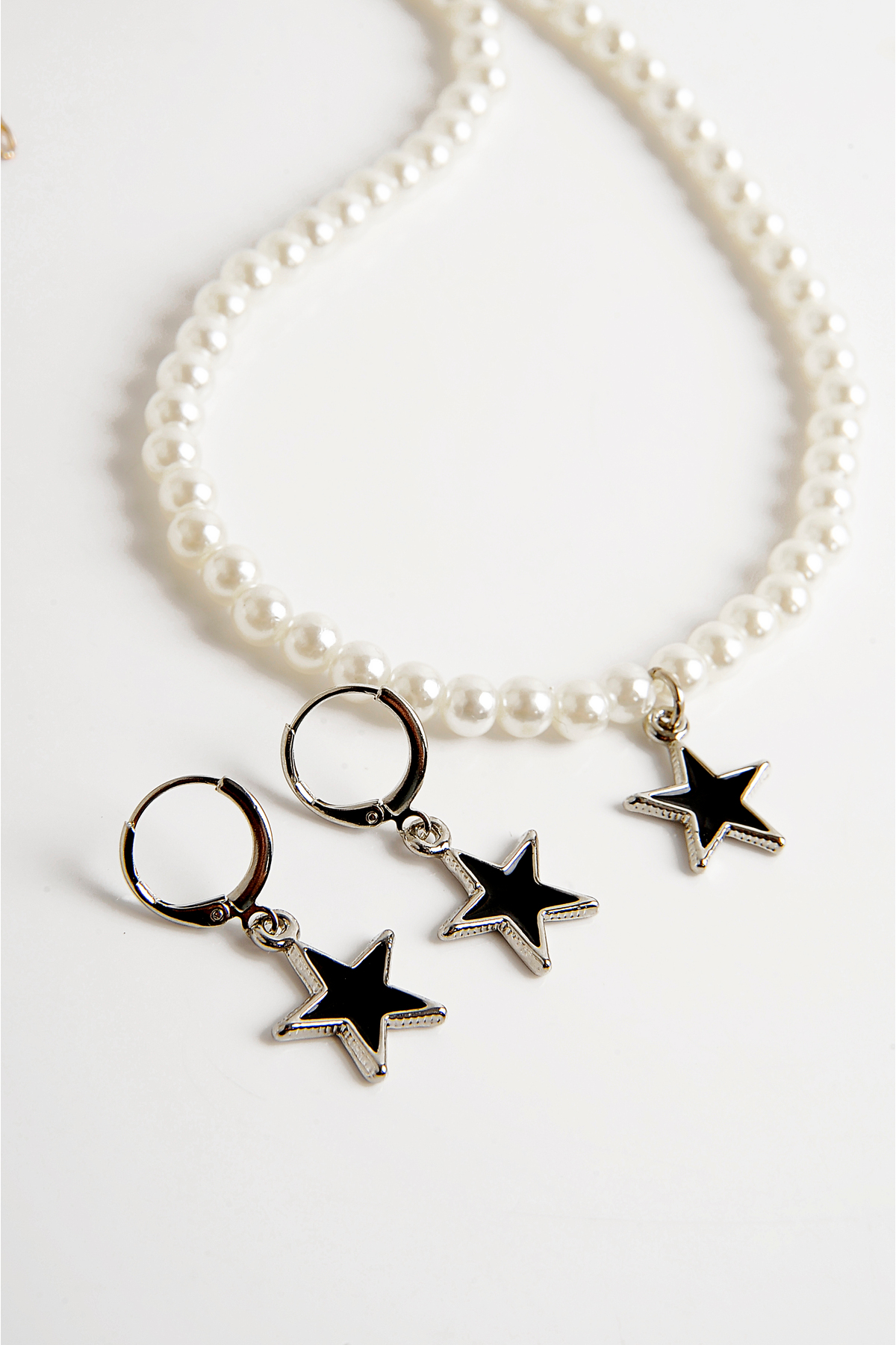 EUROMODA Yıldız Tasarımlı İnci Kolye Küpe Takım