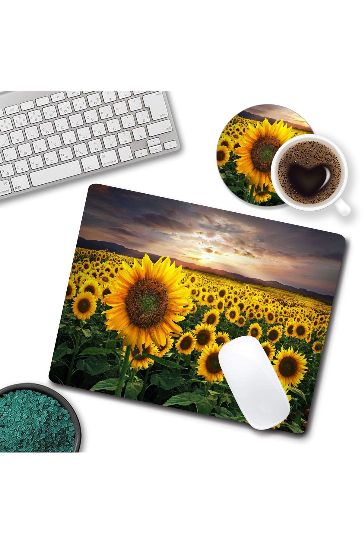 AsMat Paw-Sunflower Patterned Mouse Pad and Coaster Set 1