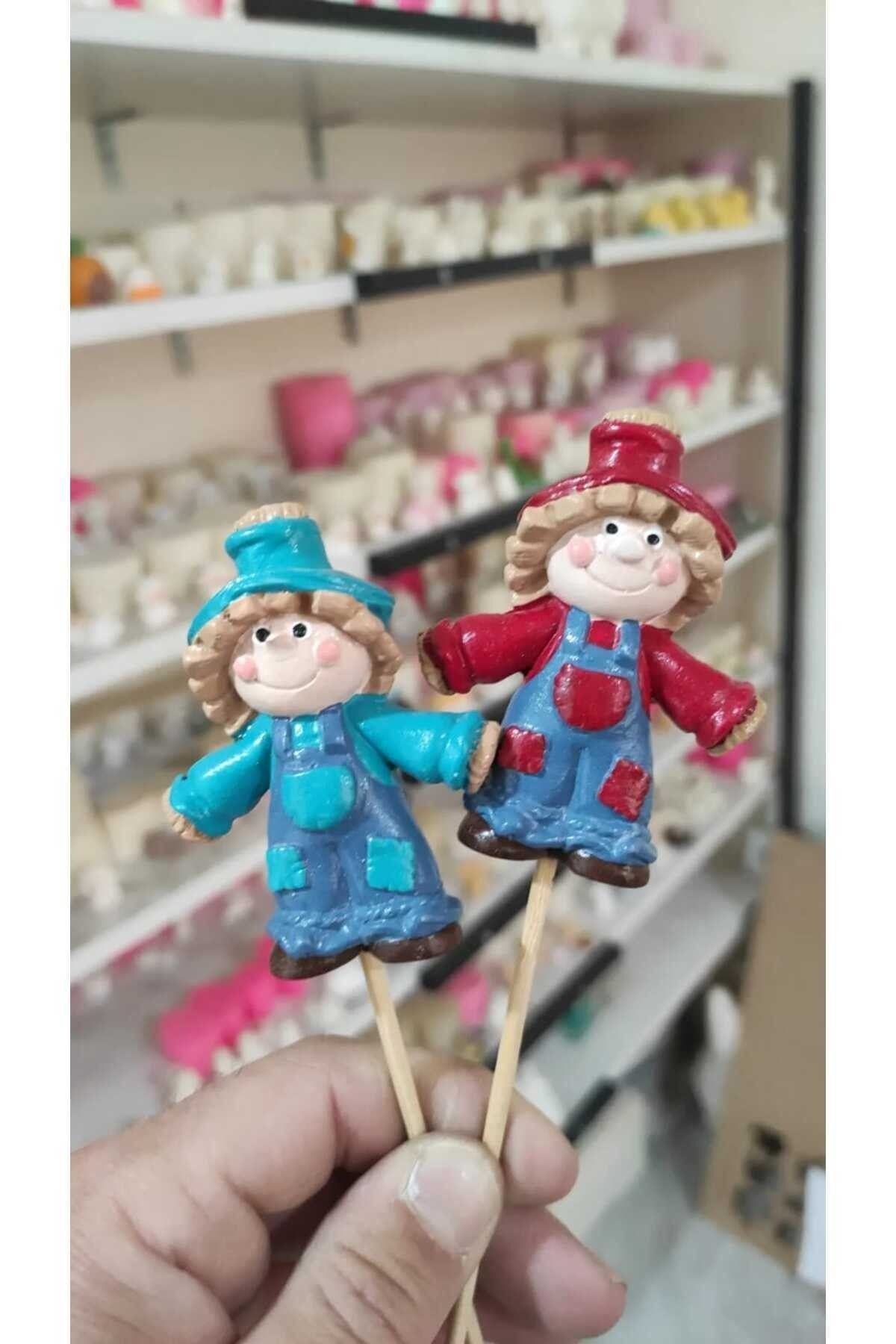 2'li Korkuluk Maket Kürdanlı Cupcake Pasta Süsü Doğum Günü Süsleri Kürdan Süsü