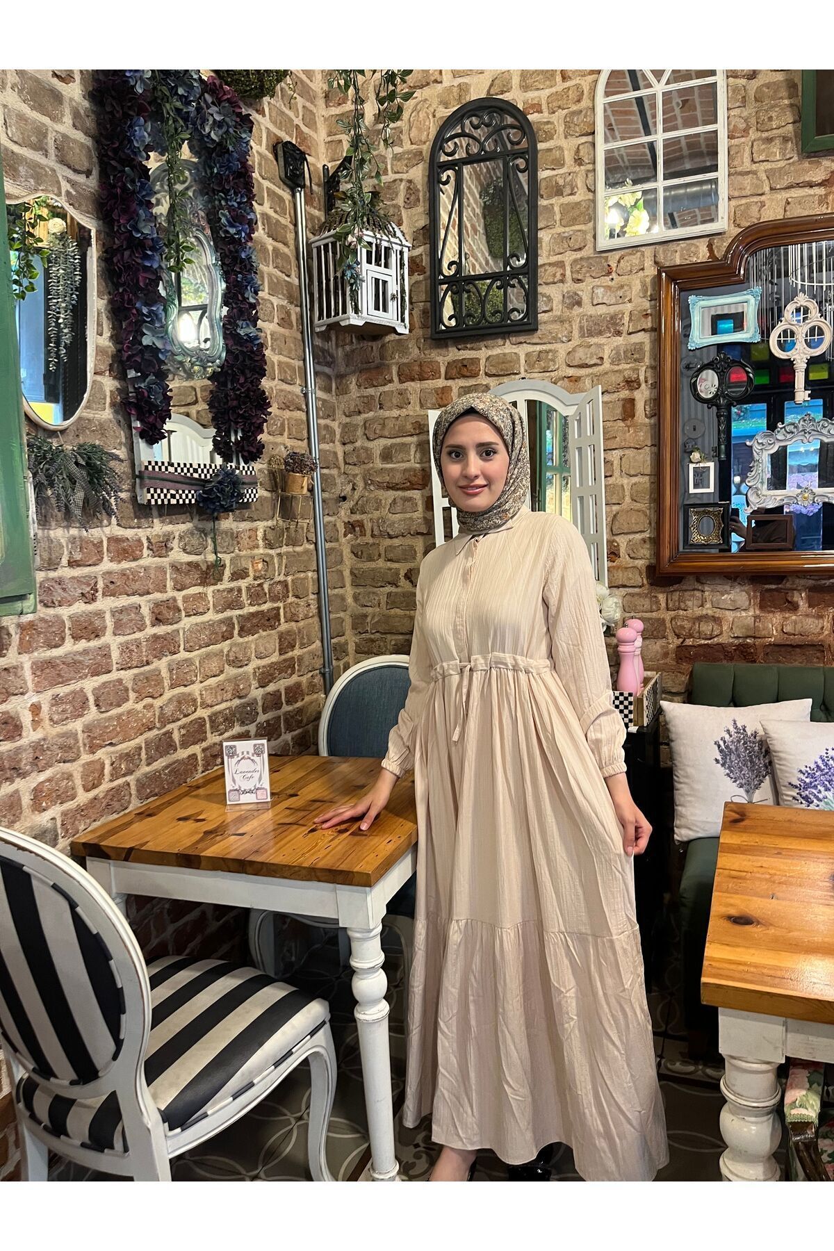 Beli Tünelli Düğmeli Elbise WRG1452