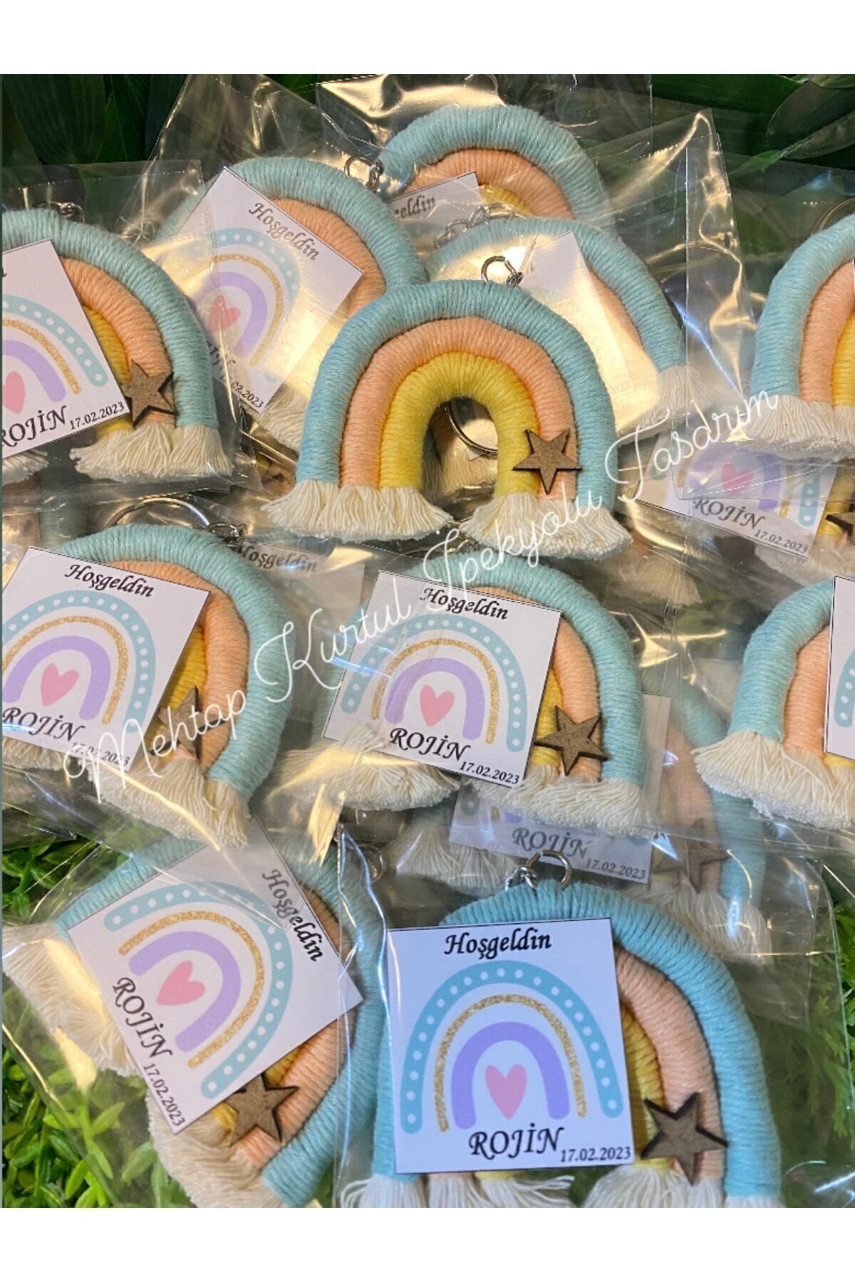 Macrame Rainbow Gift Keychain with Heart or Star Decoration 25 Pieces