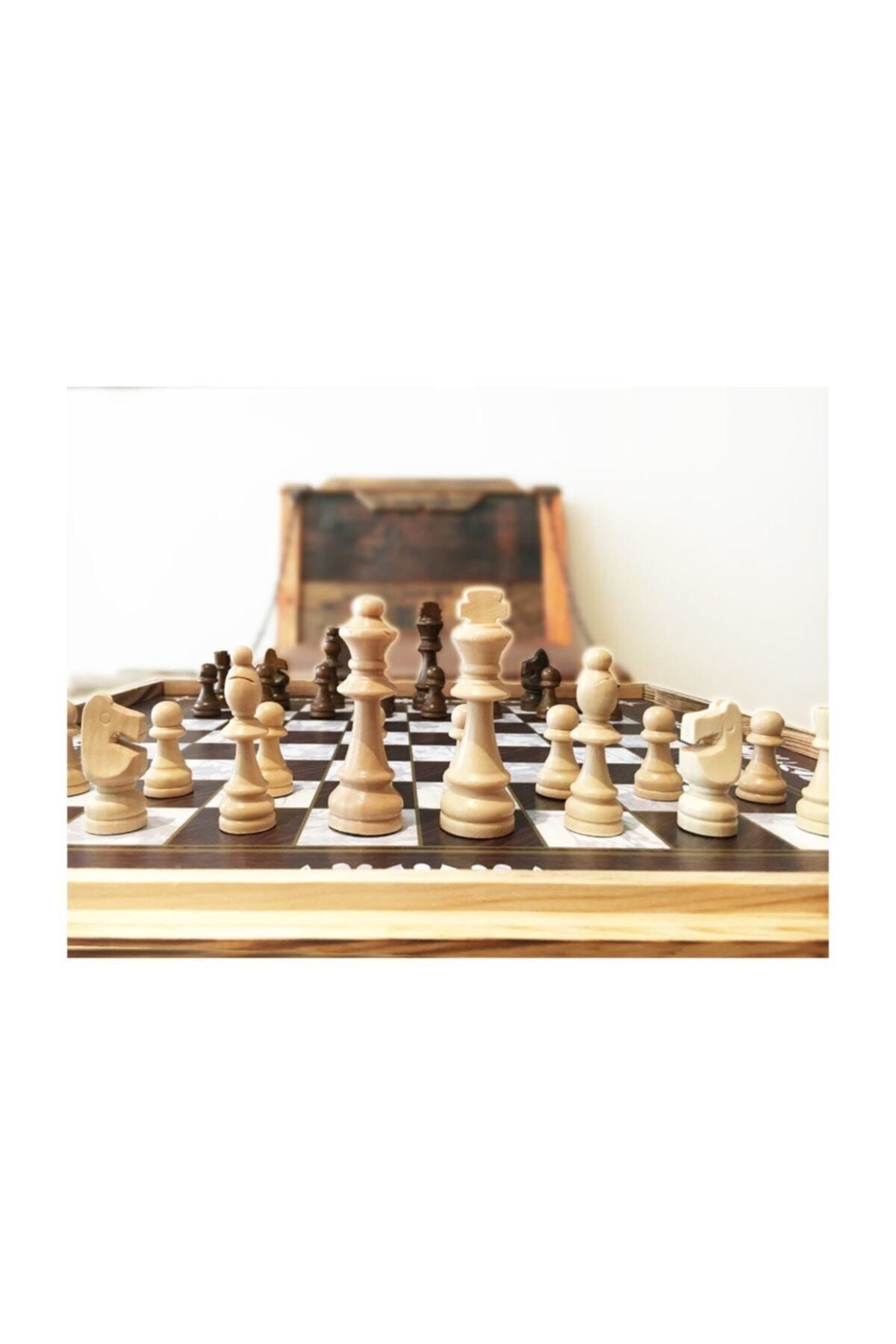 Star Oyun-Star Footed Walnut Backgammon and Chess Table Set 5