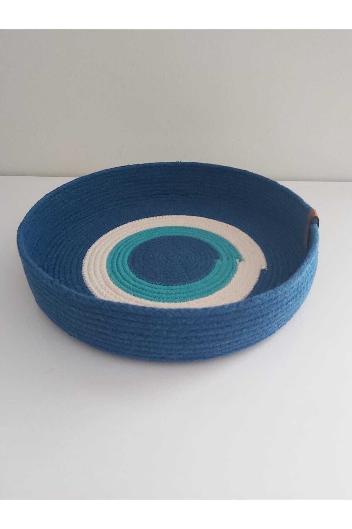Evil Eye Basket Cotton Wicker Basket Organizer Organizer Decoration Gift Storage Box (Saxe Blue Turquoise Ecru) - 30x5cm