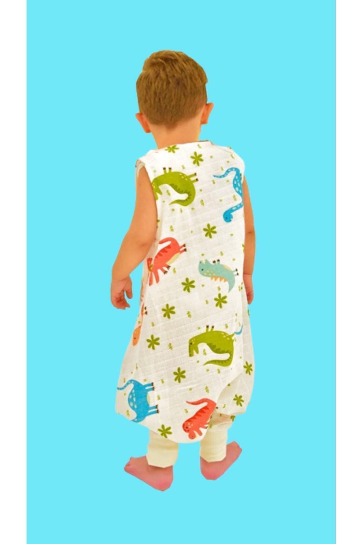 Happystore Yazlık Müslin Uyku Tulumu %100 Pamuk Müslin Dinozor Çocuk Bebek Uyku Tulumu fotoğrafı 5 (önizleme)