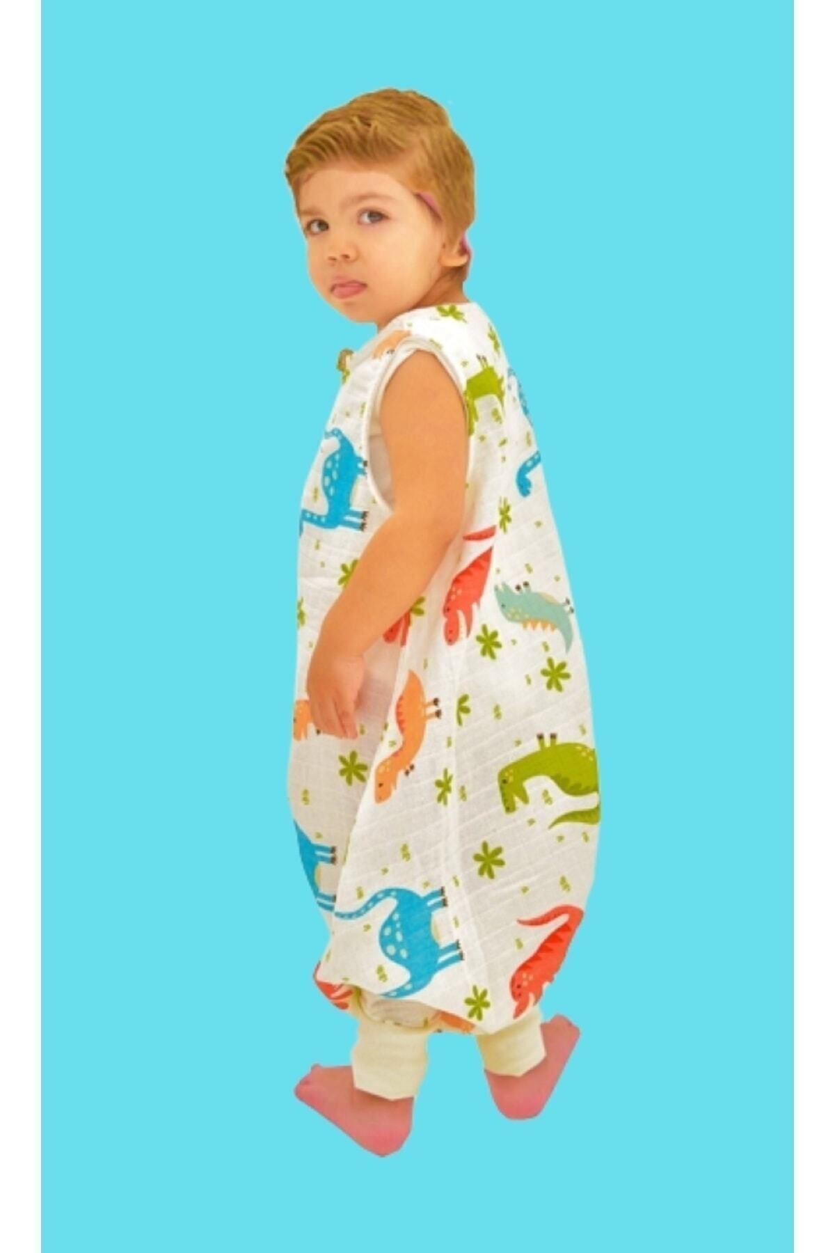 Happystore Yazlık Müslin Uyku Tulumu %100 Pamuk Müslin Dinozor Çocuk Bebek Uyku Tulumu fotoğrafı 4 (önizleme)