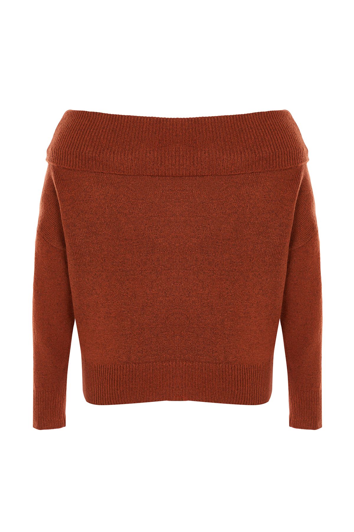 Trendyol Curve-Brązowy sweter z dzianiny Carmen z kołnierzykiem - TBBAW25AN00010 7