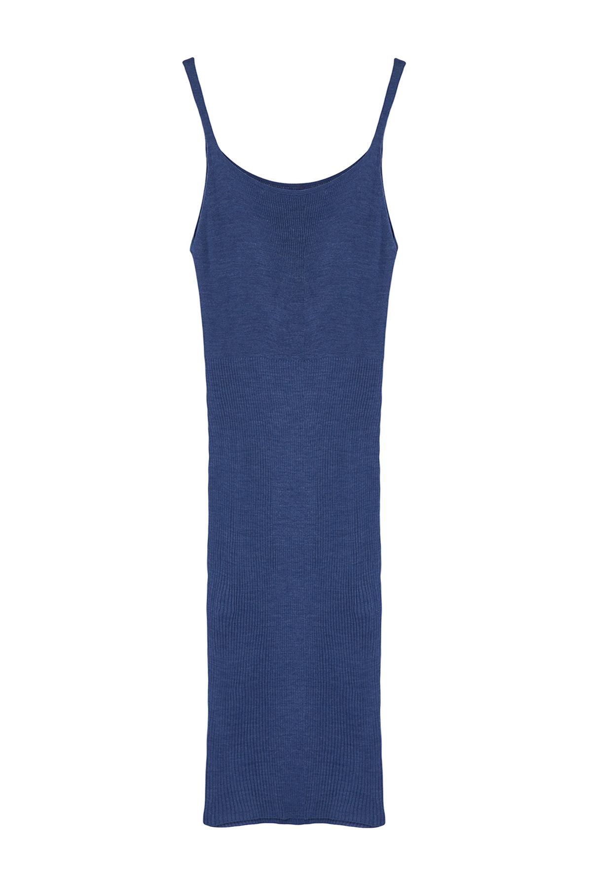 Trendyol Collection-Indigofarbenes, geripptes, mittelgroßes 2-teiliges Strick-Cardigan-Kleid in Übergröße und Umstandsstrickkleid TBBAW24AH00016 7