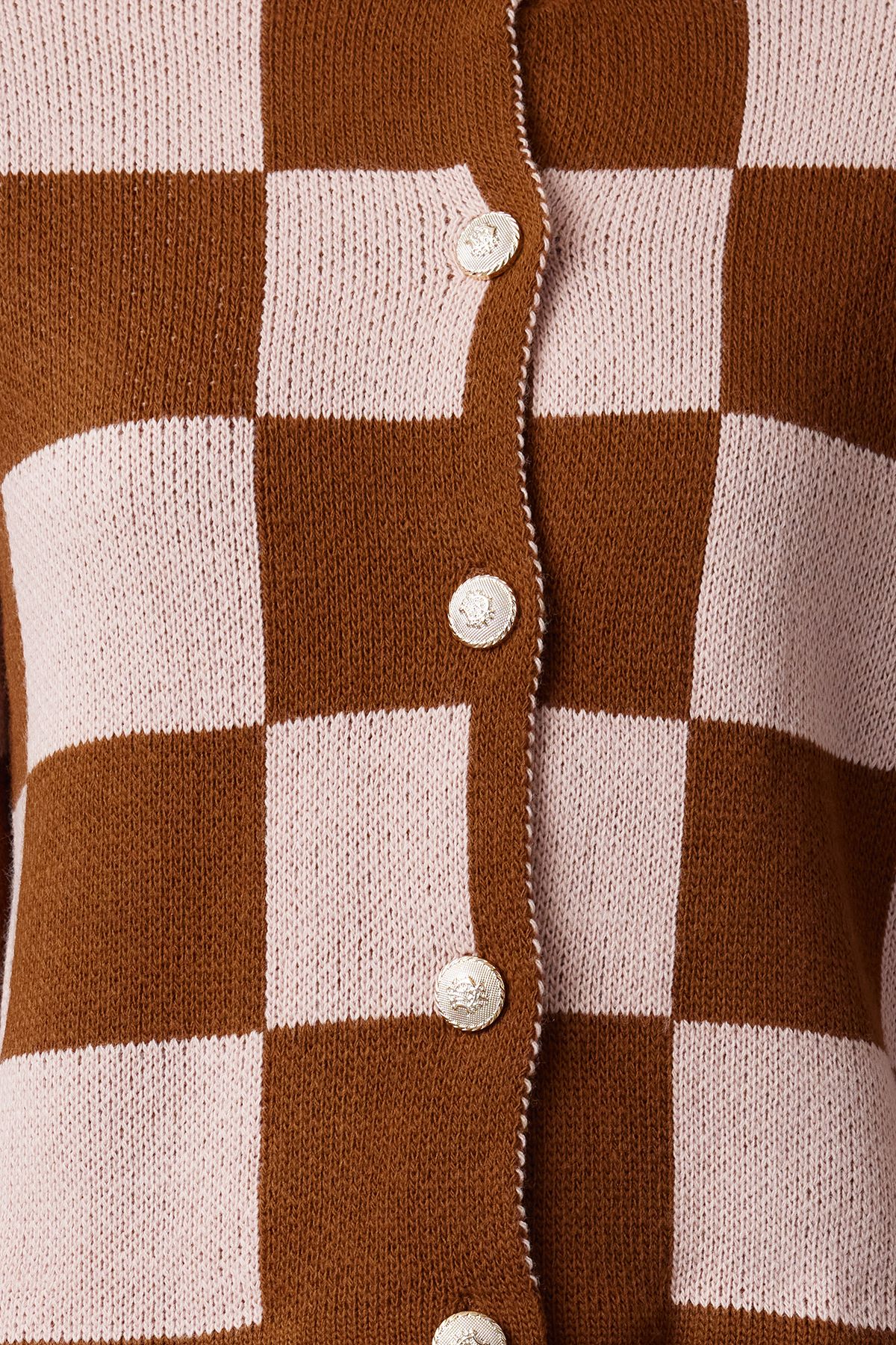 Trendyol Collection-Brauner karierter Strick-Cardigan – Jacken-Look, TWOAW24HI00089 4