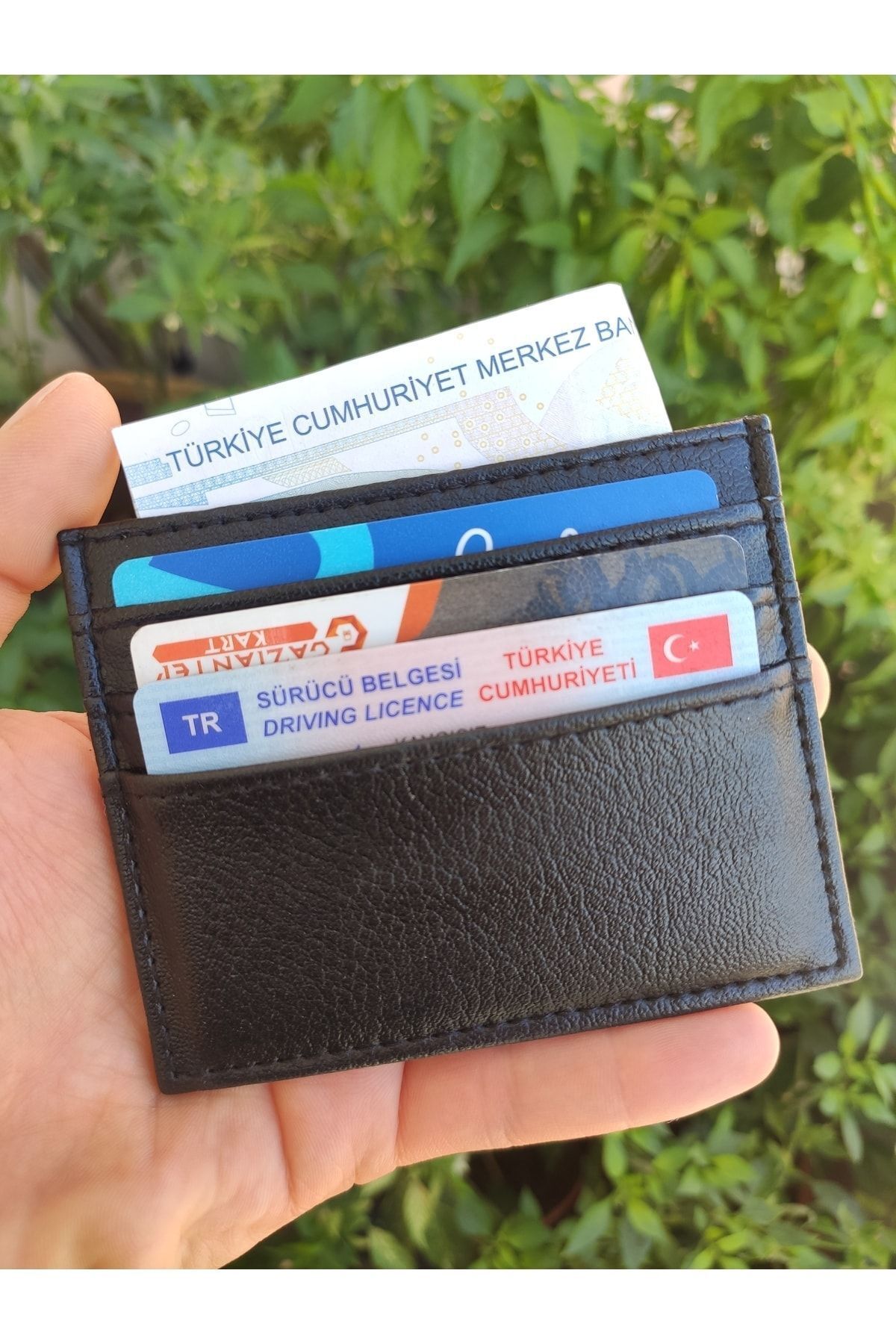 derisiparis  Unisex Siyah Suni Deri Isim Baskılı Kişiye Özel Cüzdan Kartlık - Görsel 4