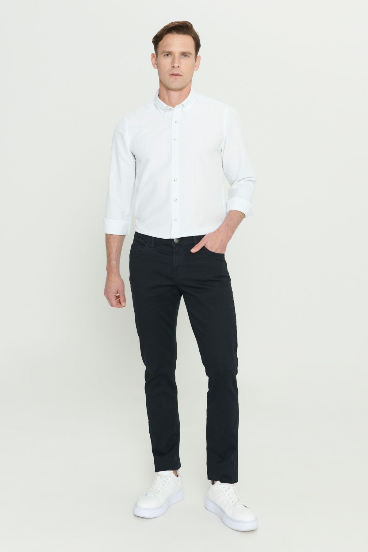 Erkek Siyah Slim Fit Dar Kesim 5 Cep Pamuklu Kanvas Esnek Chino Pantolon