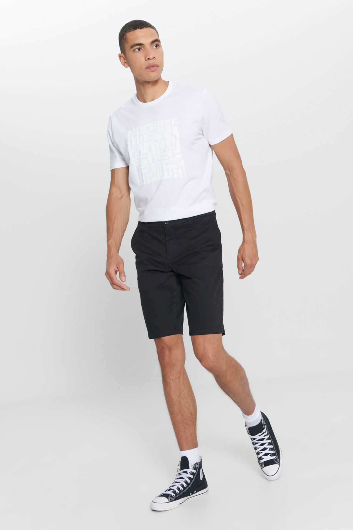 AC&Co / Altınyıldız Classics-Férfi fekete Slim Fit Slim Fit Dobby 100% pamut alkalmi chino rövidnadrág 5
