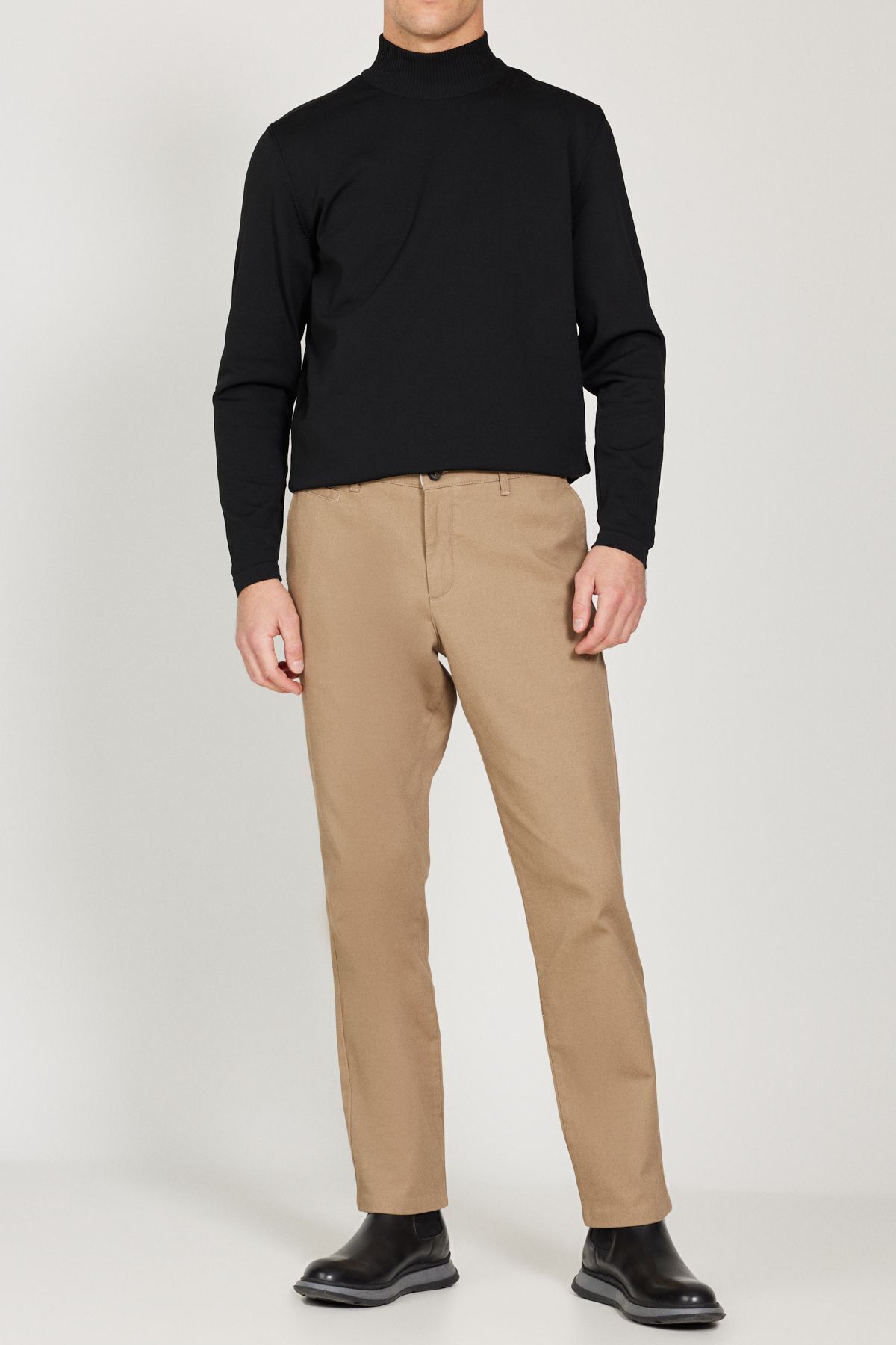 Erkek Vizon Comfort Fit Rahat Kesim Yan Cep Esnek Armürlü Pantolon