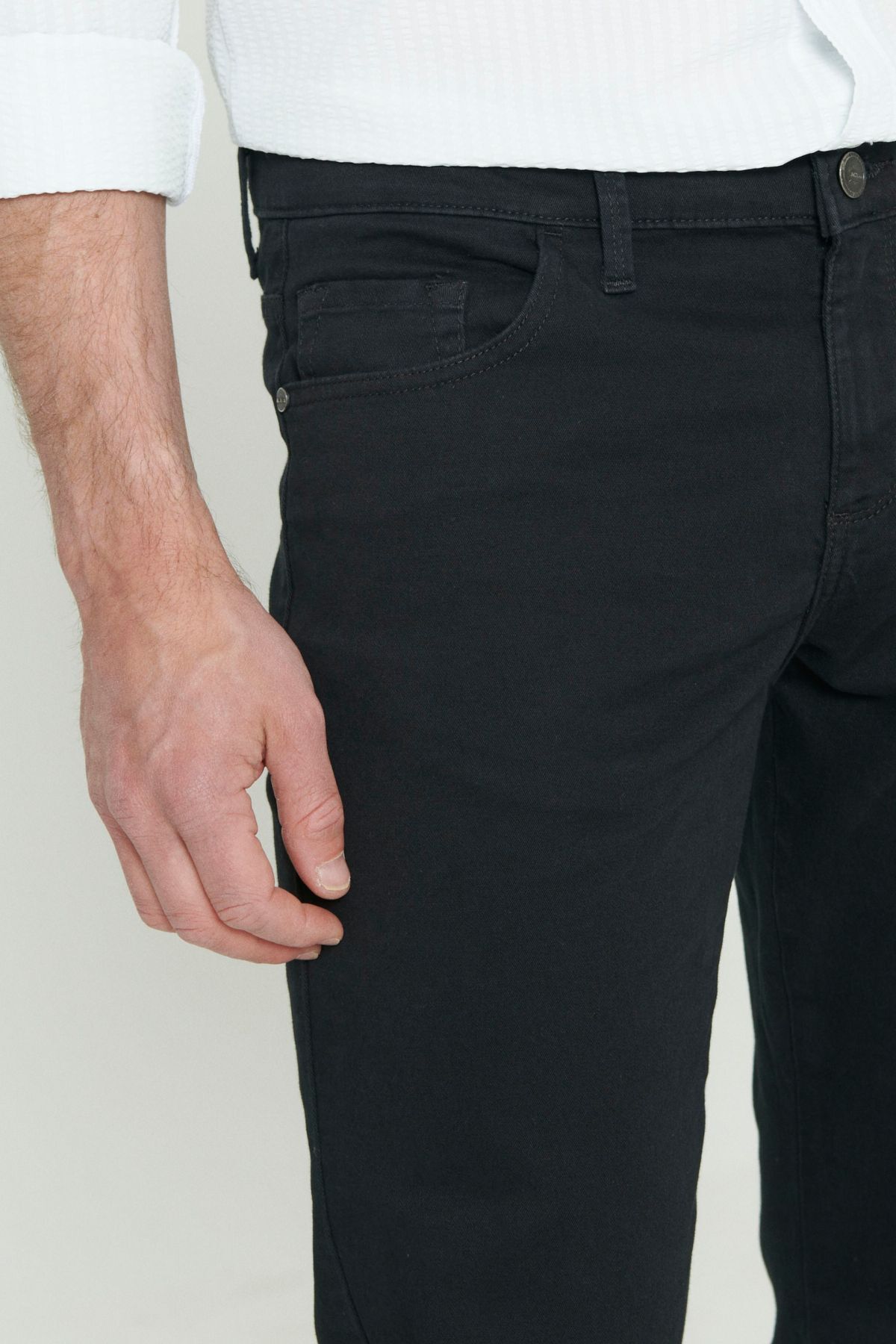 Erkek Siyah Slim Fit Dar Kesim 5 Cep Pamuklu Kanvas Esnek Chino Pantolon