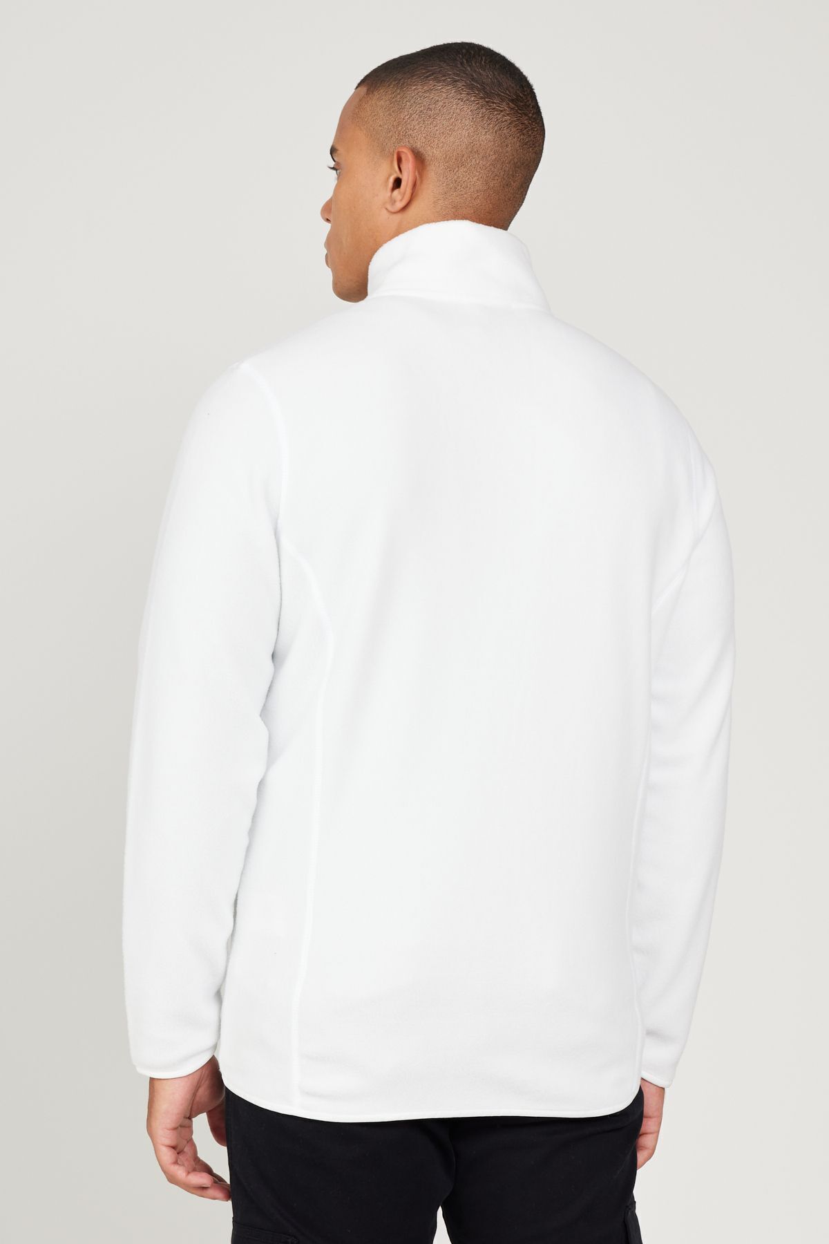AC&Co / Altınyıldız Classics-Weißes Anti-Pilling-Sweatshirt für Herren – Stehender Bato-Kragen, Nicht fusselnde Fleecejacke mit Standard-Passform 6