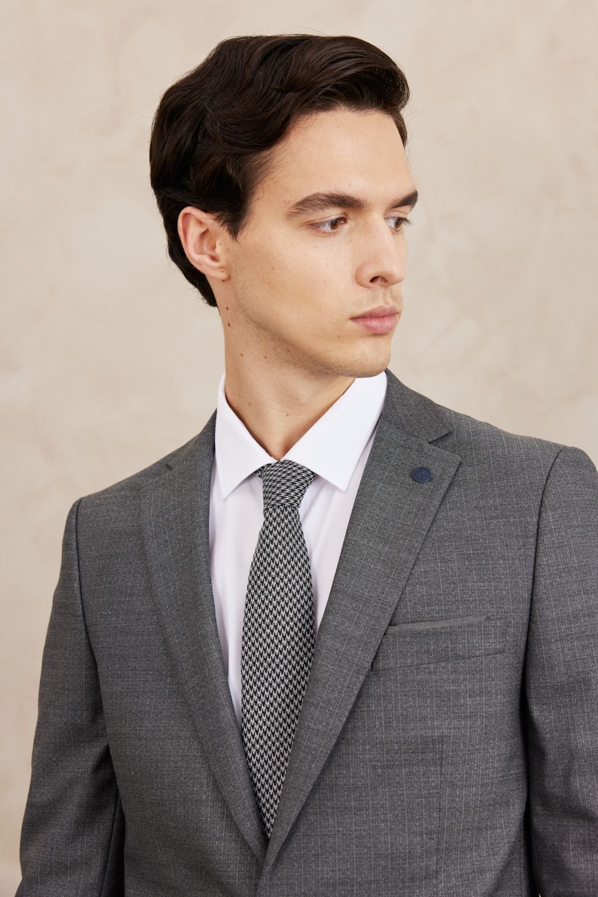 آلتین ییدلیز کلاسیکس کت و شلوار مردانه خاکستری اسلیم فیت یقه باریک راه راه