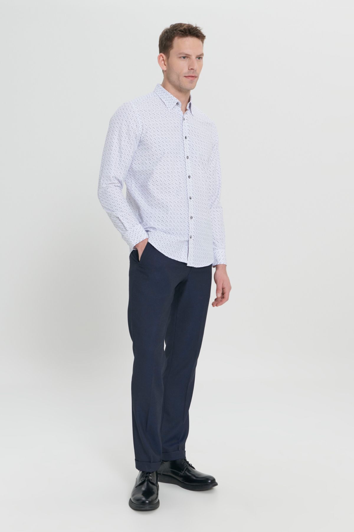 ALTINYILDIZ CLASSICS-Cămașă pentru bărbați, alb-negru, ușor de călcat, slim fit, cu guler cu nasturi, cu model Seersucker 2
