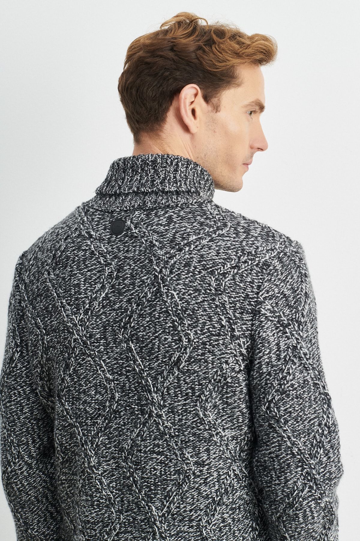 ALTINYILDIZ CLASSICS-Men's Anthracite Standard Fit Regular Cut Full Turtleneck Jacquard Thick Knitwear Sweater 3