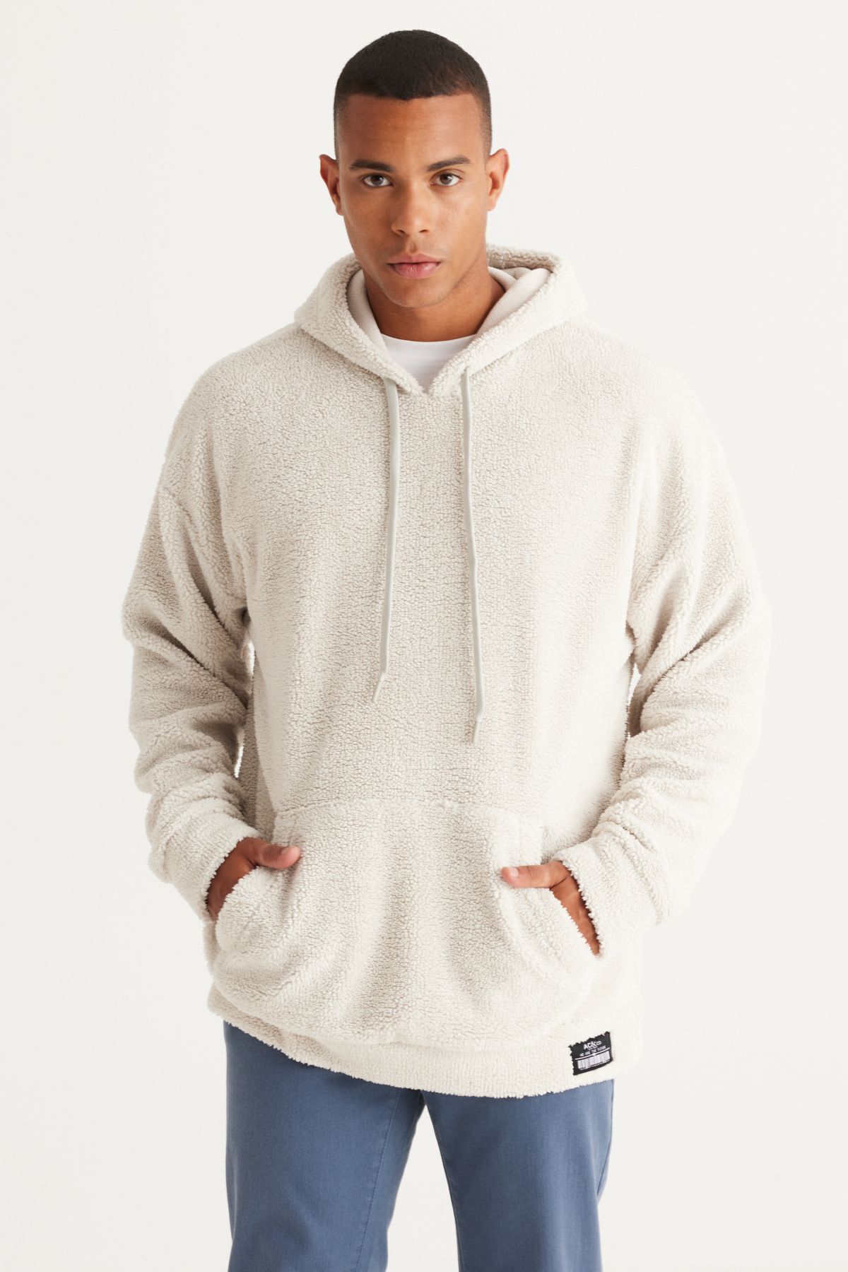 AC&Co / Altınyıldız Classics-Beiges, übergroßes Sherpa-Sweatshirt aus Fleece mit Kapuze für Herren 1