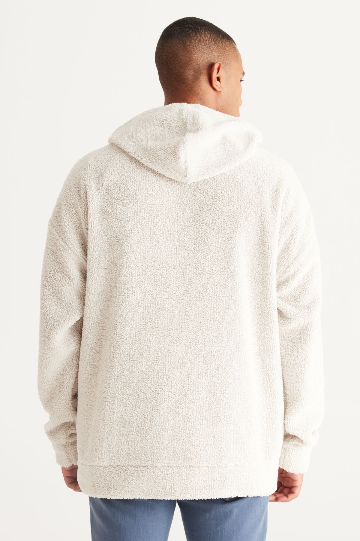 AC&Co / Altınyıldız Classics-Beiges, übergroßes Sherpa-Sweatshirt aus Fleece mit Kapuze für Herren 5