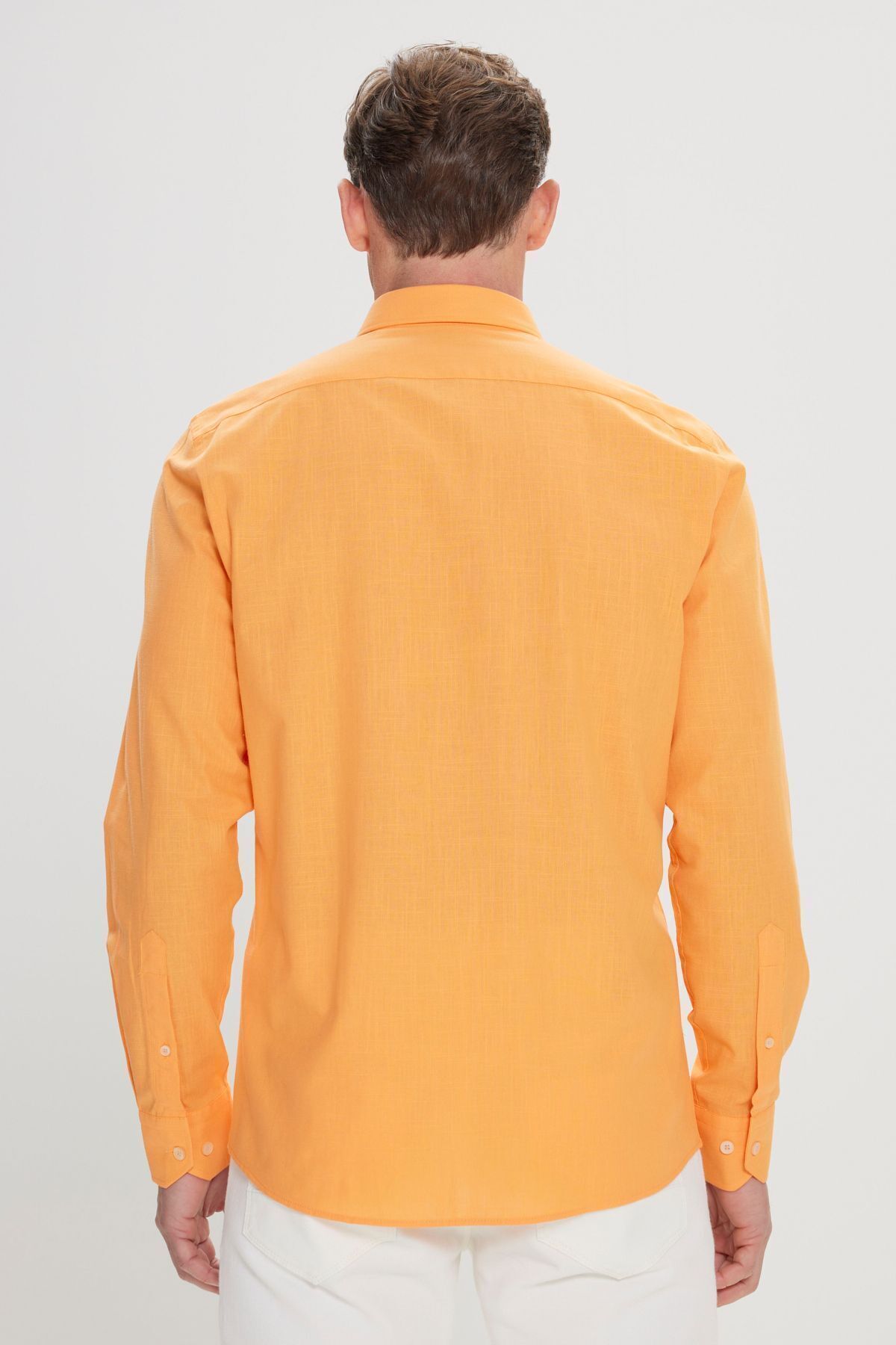 AC&Co / Altınyıldız Classics-Cămașă pentru bărbați, portocaliu, 100% bumbac, Oxford, slim fit, cu guler cu nasturi 4